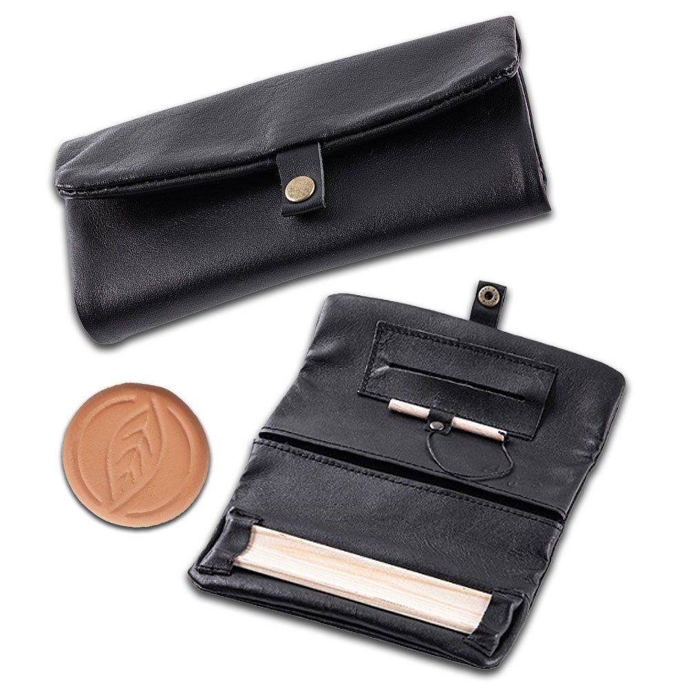 Coumo Tabakbeutel Tabakbeutel Leder schwarz, Drehertasche Set, Tabaktasche + Hydrostone