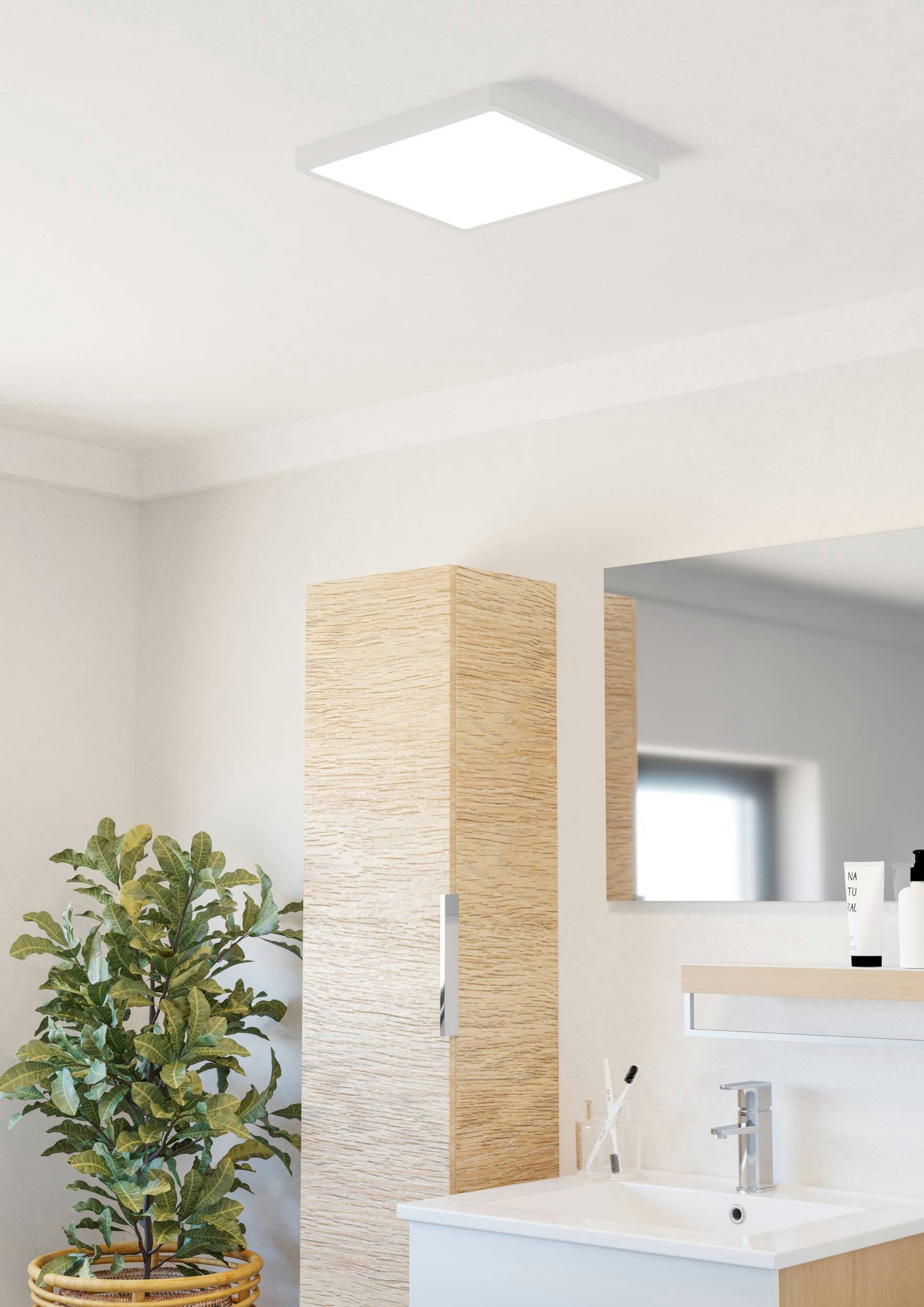 EGLO Aufbauleuchte Fueva 6 Deckenleuchte, Badlampe Decke, Deckenbeleuchtung, IP44, Lampe, mehrere Helligkeitsstufen, LED fest integriert, Neutralweiß, Kaltweiß, Warmweiß, Aufbauleuchte - L29 x B29 x H2,5 cm - weiß - 13W inkl.
