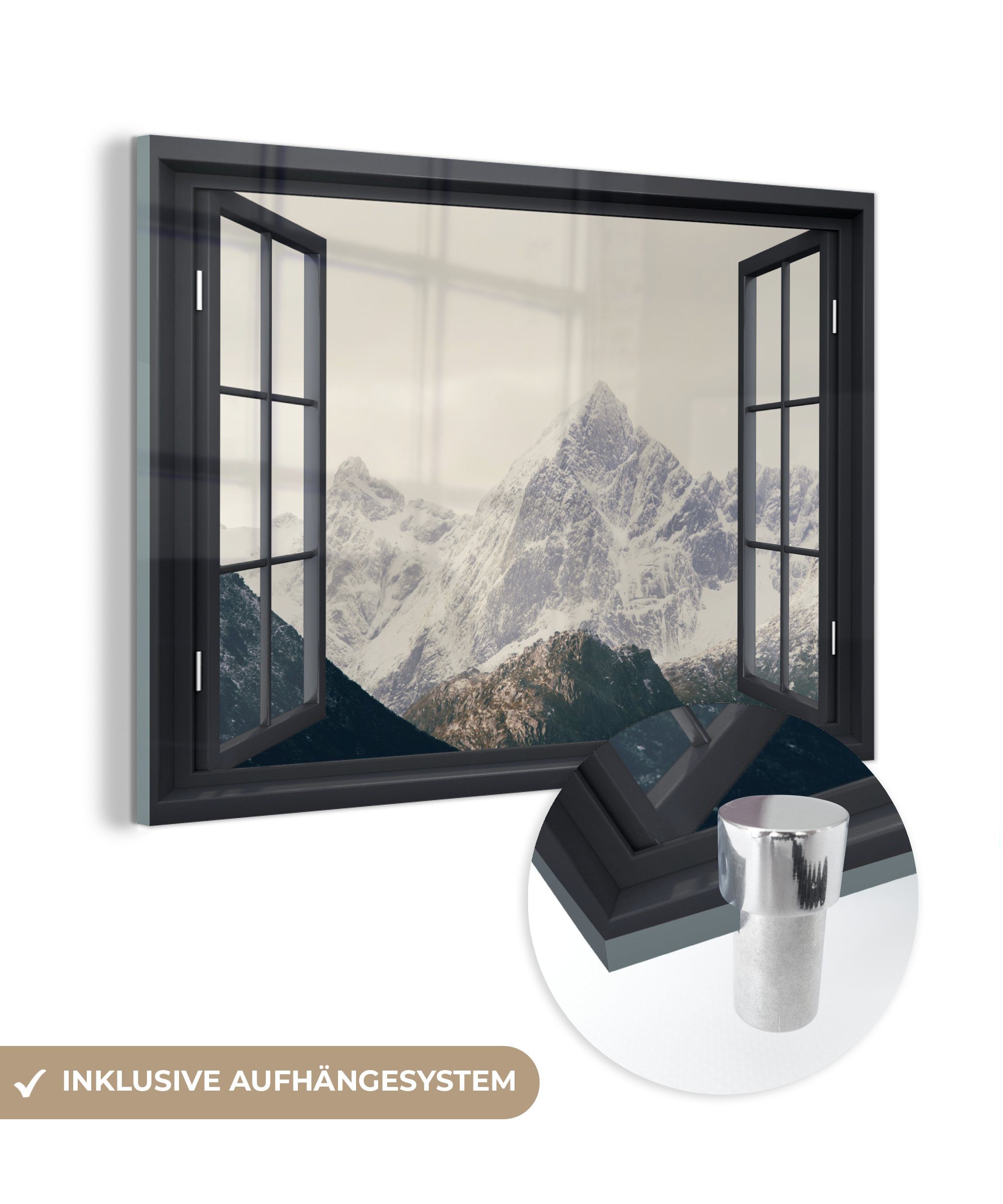 MuchoWow Acrylglasbild Aussicht - Berg - Schnee, (1 St), Glasbilder - Bilder auf Glas Wandbild - Foto auf Glas - Wanddekoration