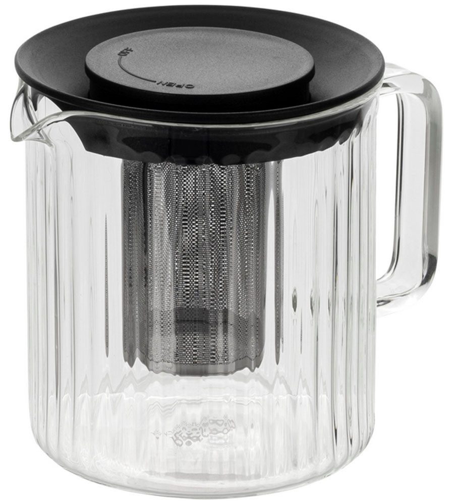 RESTO Kitchenware Teekanne Ain, hitzebeständige Glaskanne im 3D Design, Höhe ca. 13 cm, 1 l, (4-St), mit herausnehmbarem Filtersieb aus Edelstahl, im Geschenkkarton