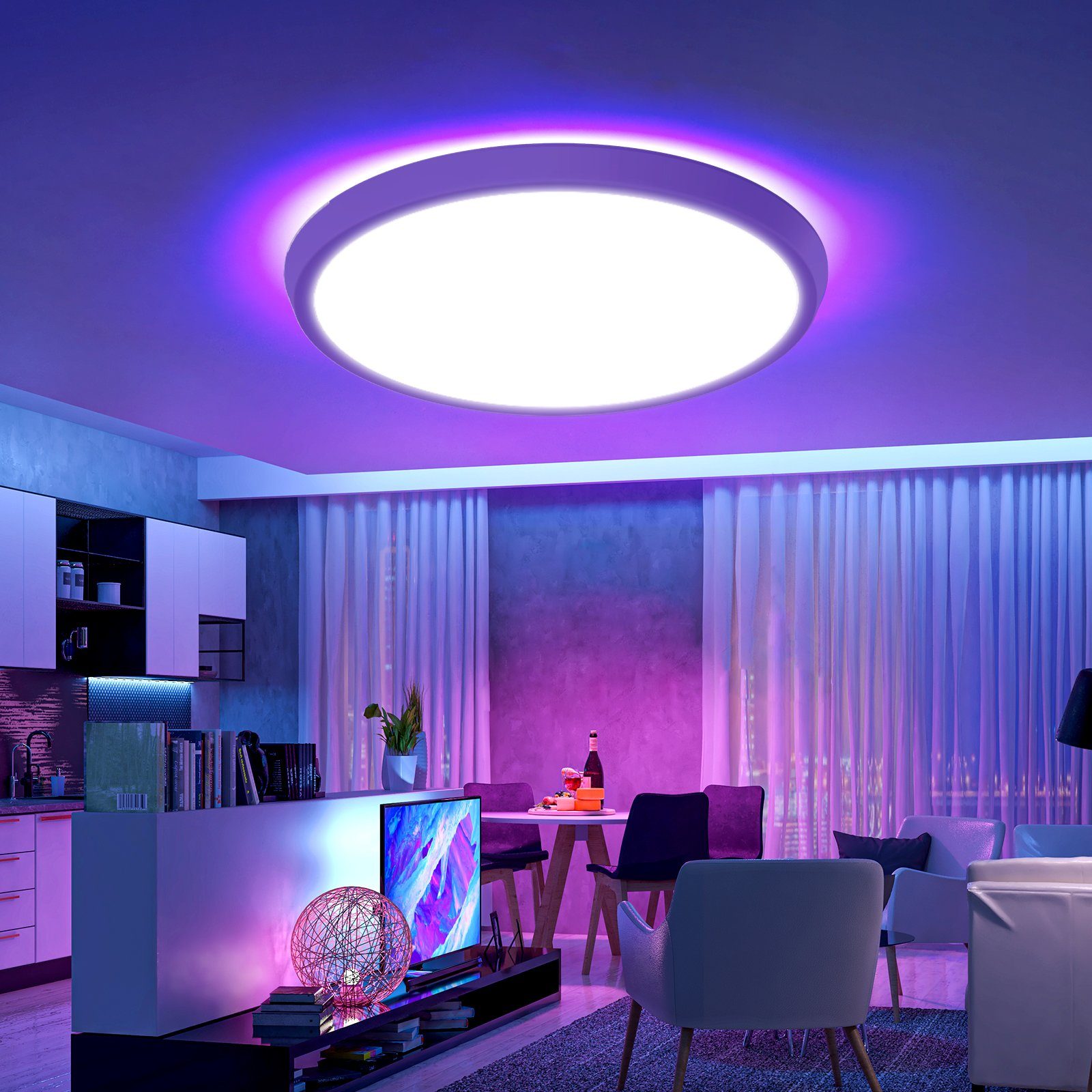 BLiTZWOLF LED Farbwechsler, integriert, LED fest φ40cm,2700-6500K,Sprachsteuerungn Deckenleuchte