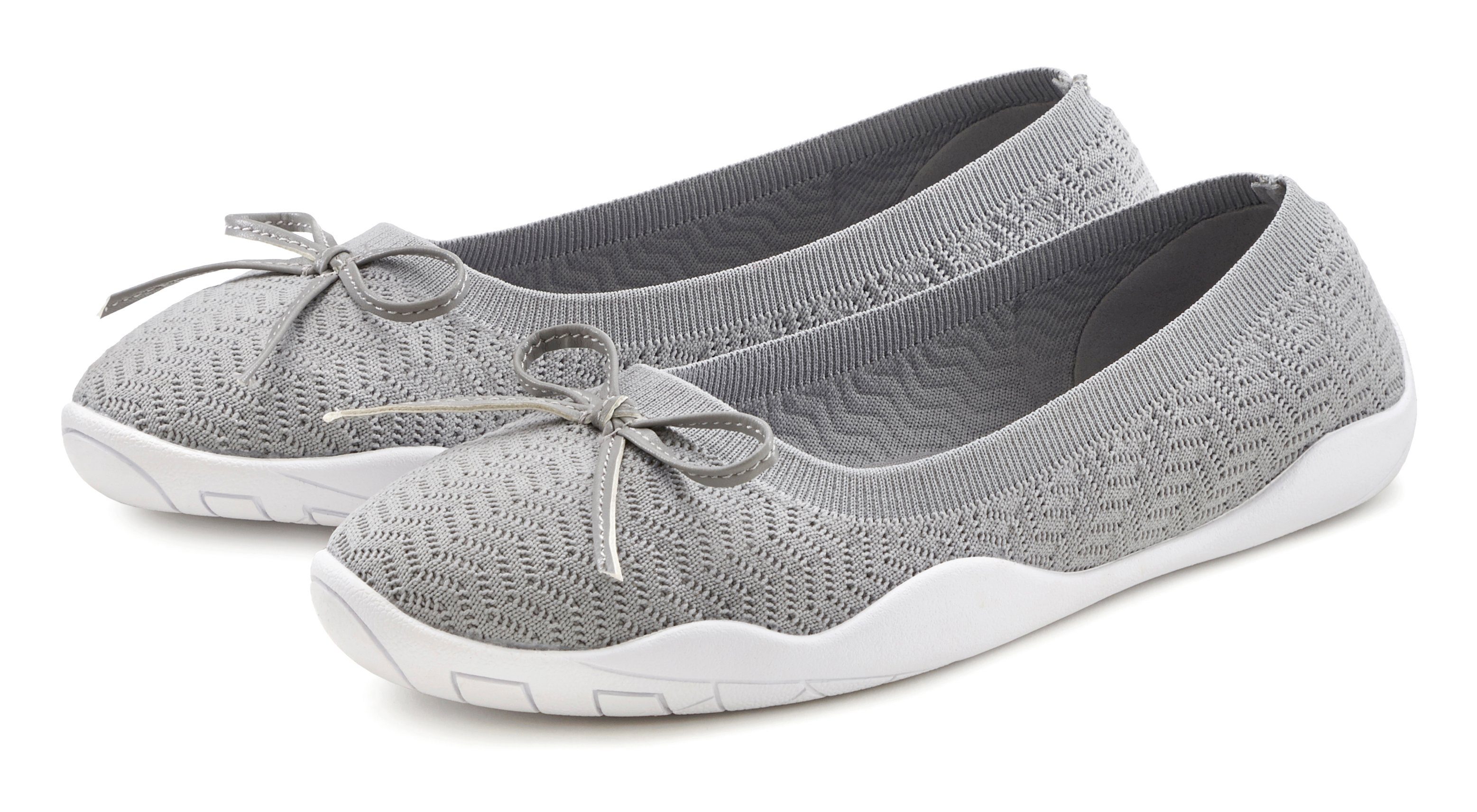 LASCANA Sneaker Ballerinas mit flacher grau Slipper, superleicht, & Halbschuh VEGAN flexibler Sohle