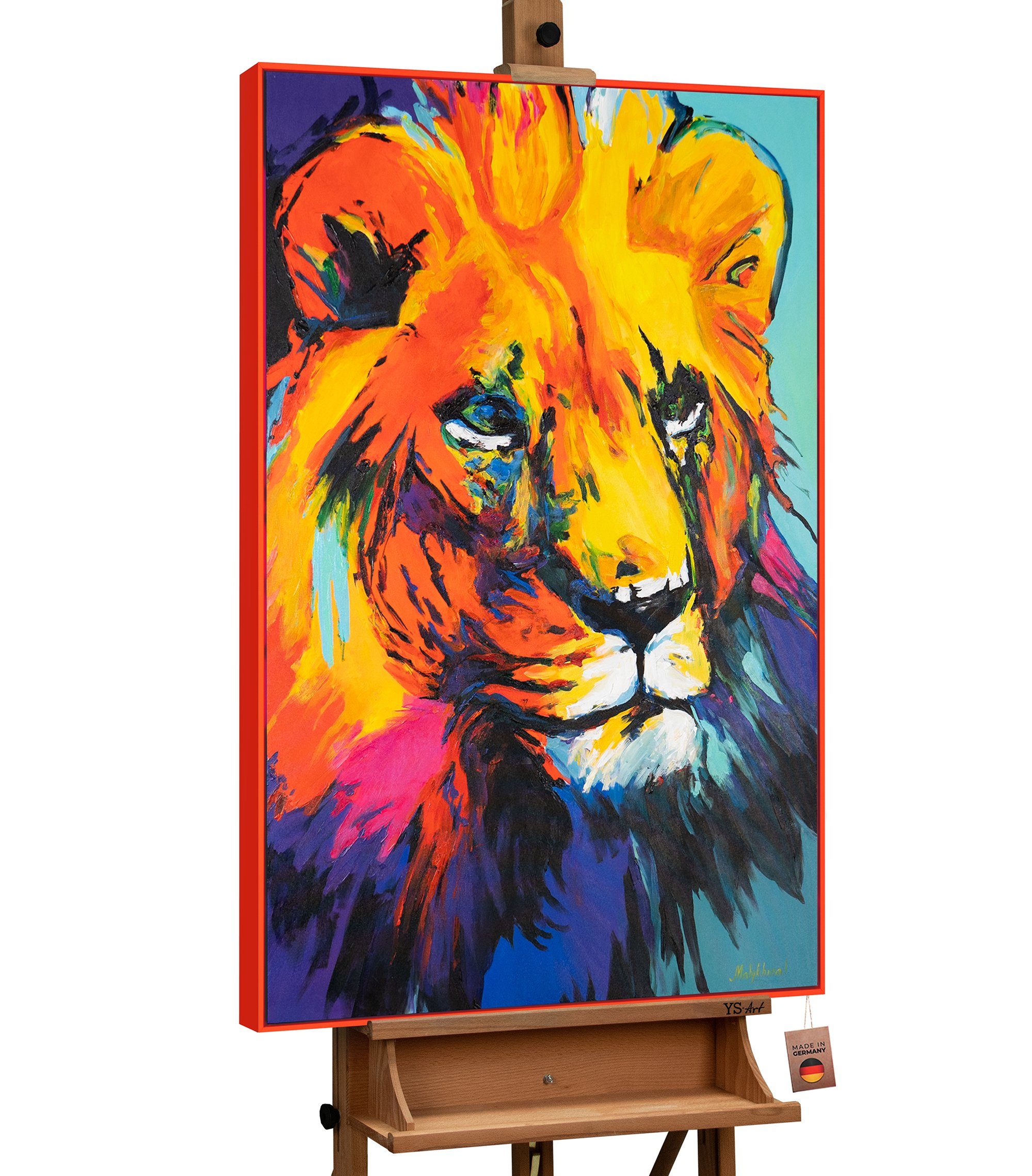 YS-Art Gemälde Löwengrazie, Abstraktion Mit Rahmen in Rot | Gemälde