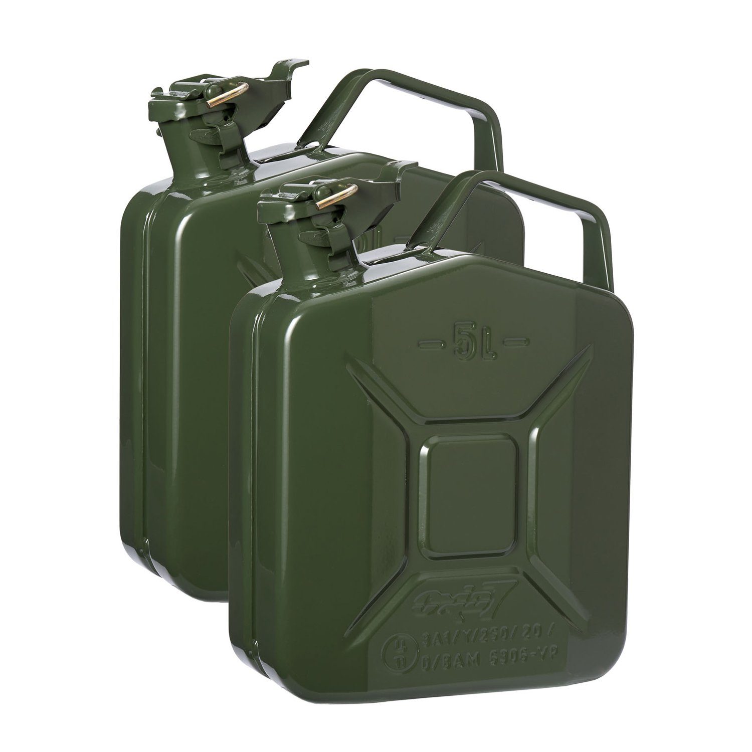 Oxid7 Benzinkanister Metall Kraftstoffkanister olivgrün 5L (2 St), Reservekanister Diesel Benzin Ölkanister Heizöl Wasser