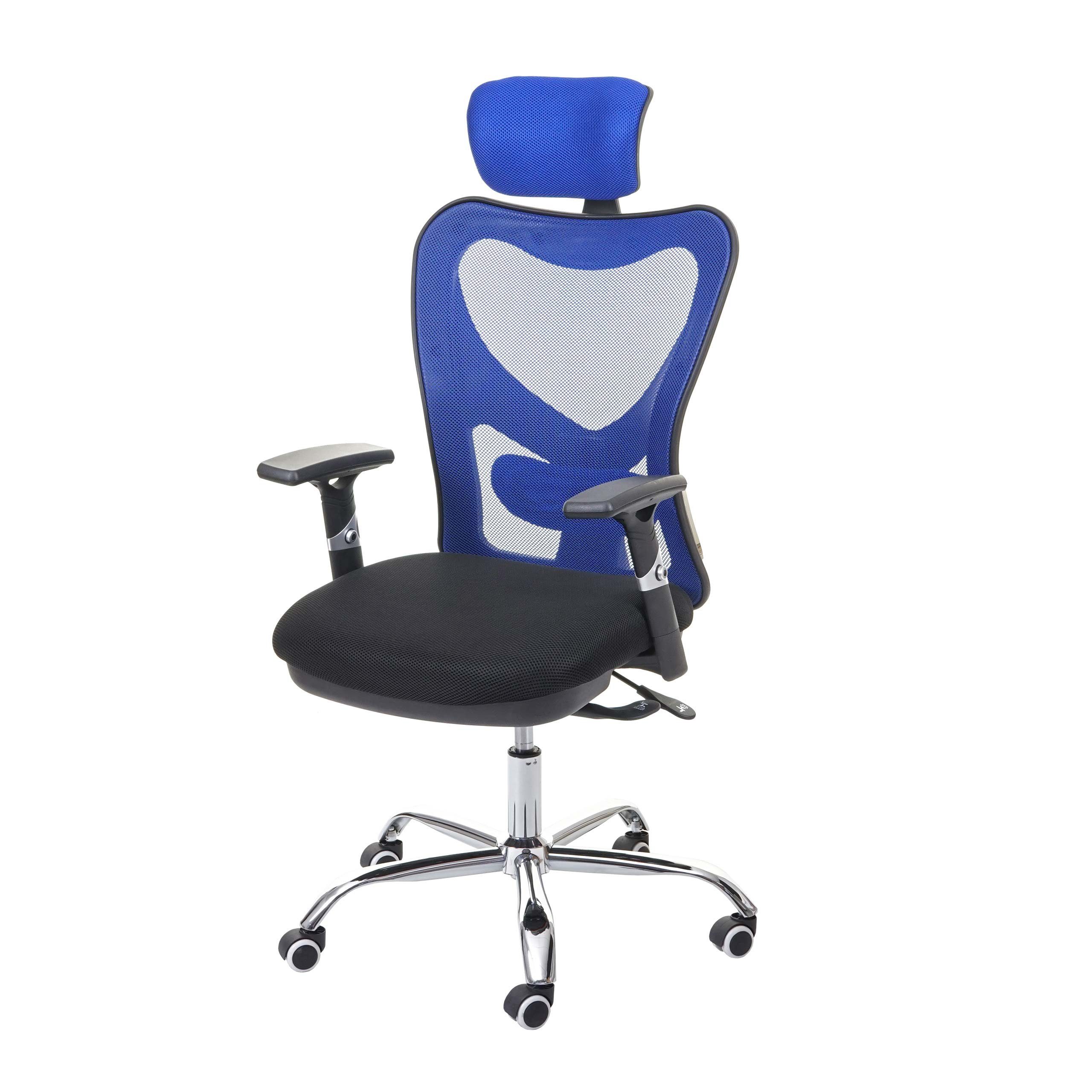 MCW Schreibtischstuhl MCW-F13, Armlehnen verstellbar, Sliding Funktion Sitzfläche, Netzbespannung schwarz/blau