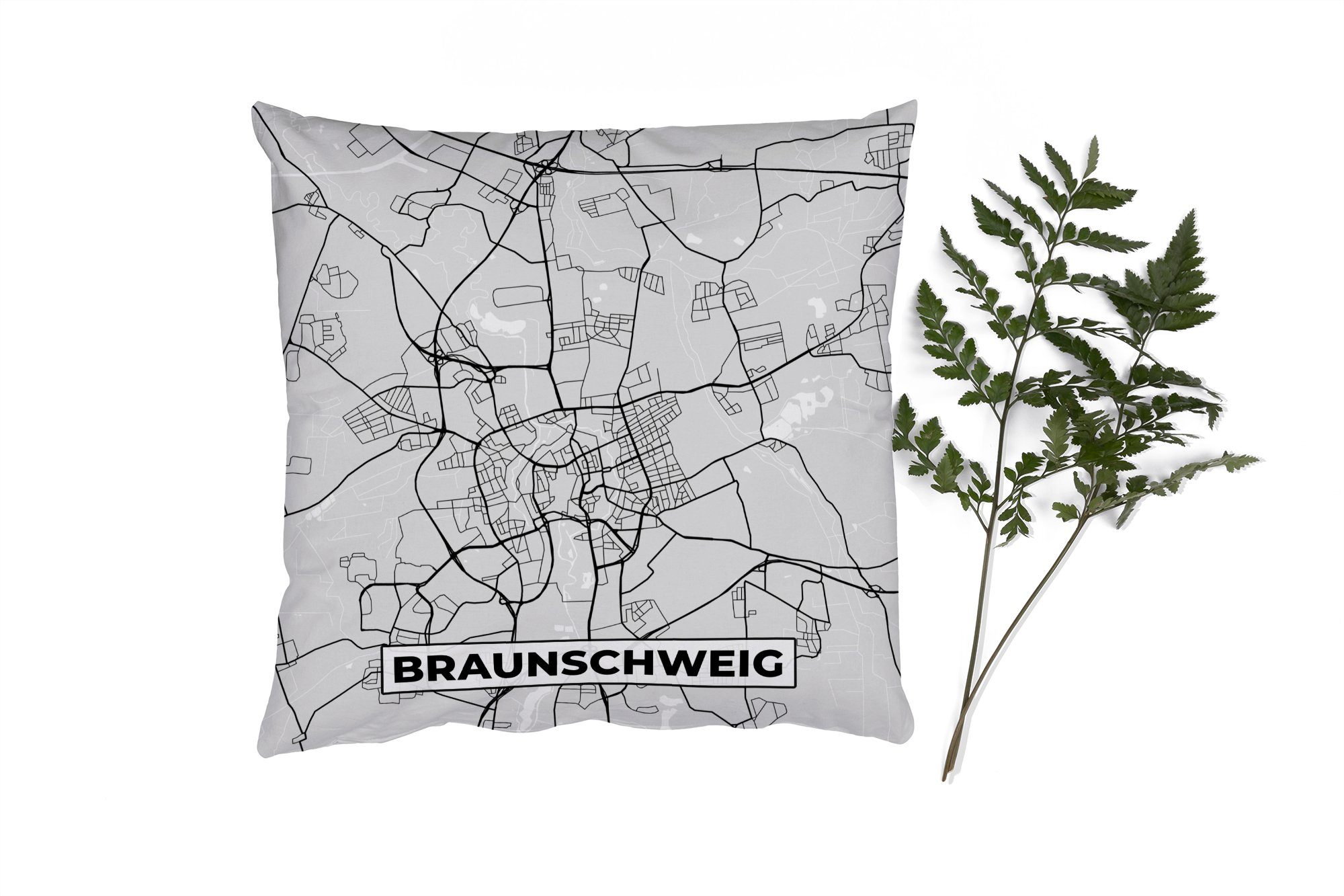 MuchoWow Dekokissen Deutschland - Stadtplan - Braunschweig - Karte, Zierkissen mit Füllung für Wohzimmer, Schlafzimmer, Deko, Sofakissen