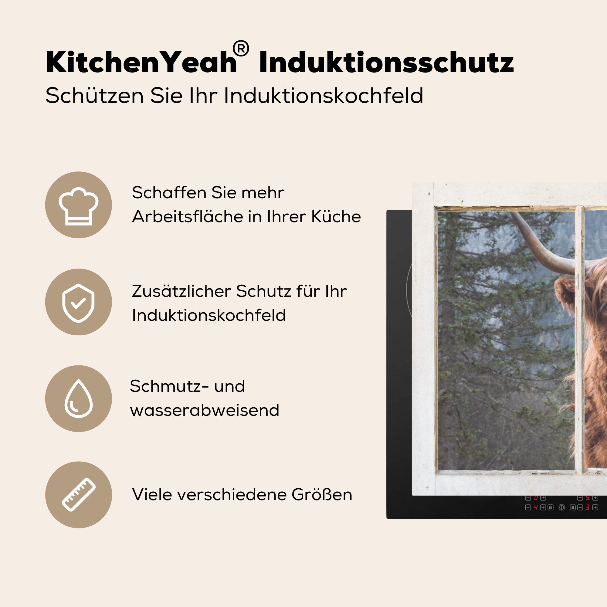 MuchoWow Herdblende-/Abdeckplatte Schottischer küche, Ceranfeldabdeckung für die 81x52 Induktionskochfeld Ansicht Schutz tlg), (1 - Vista, cm, - Vinyl, Highlander