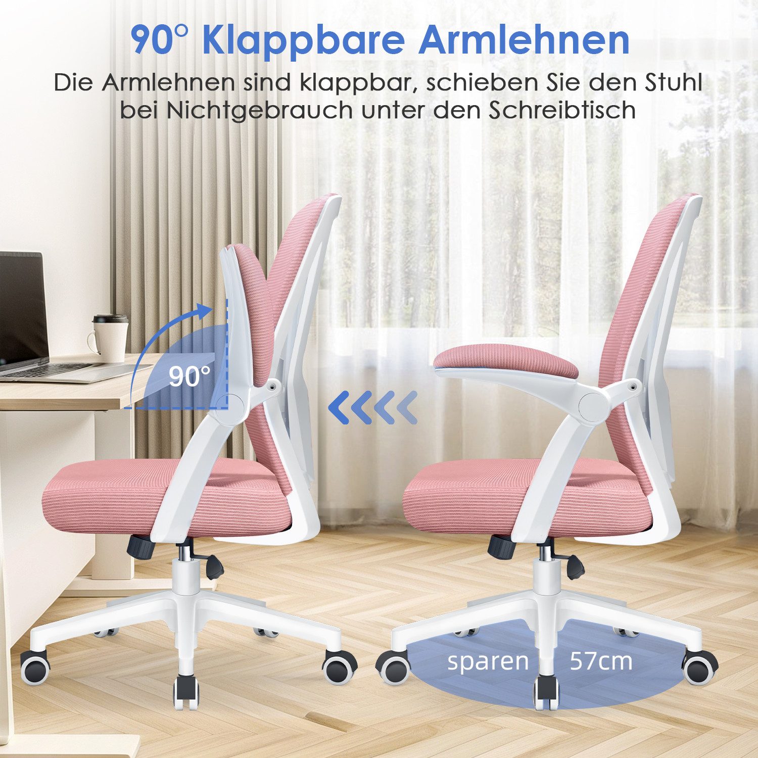 Adormii Bürostuhl Bürostuhl mit klappbaren Armlehnen,Ergonomischer Bürostuhl (Drehstuhl 360° mit Höhenverstellbarer Lendenwirbelstütze,Verstellbarer gepolsterte – Bild 5 von 5