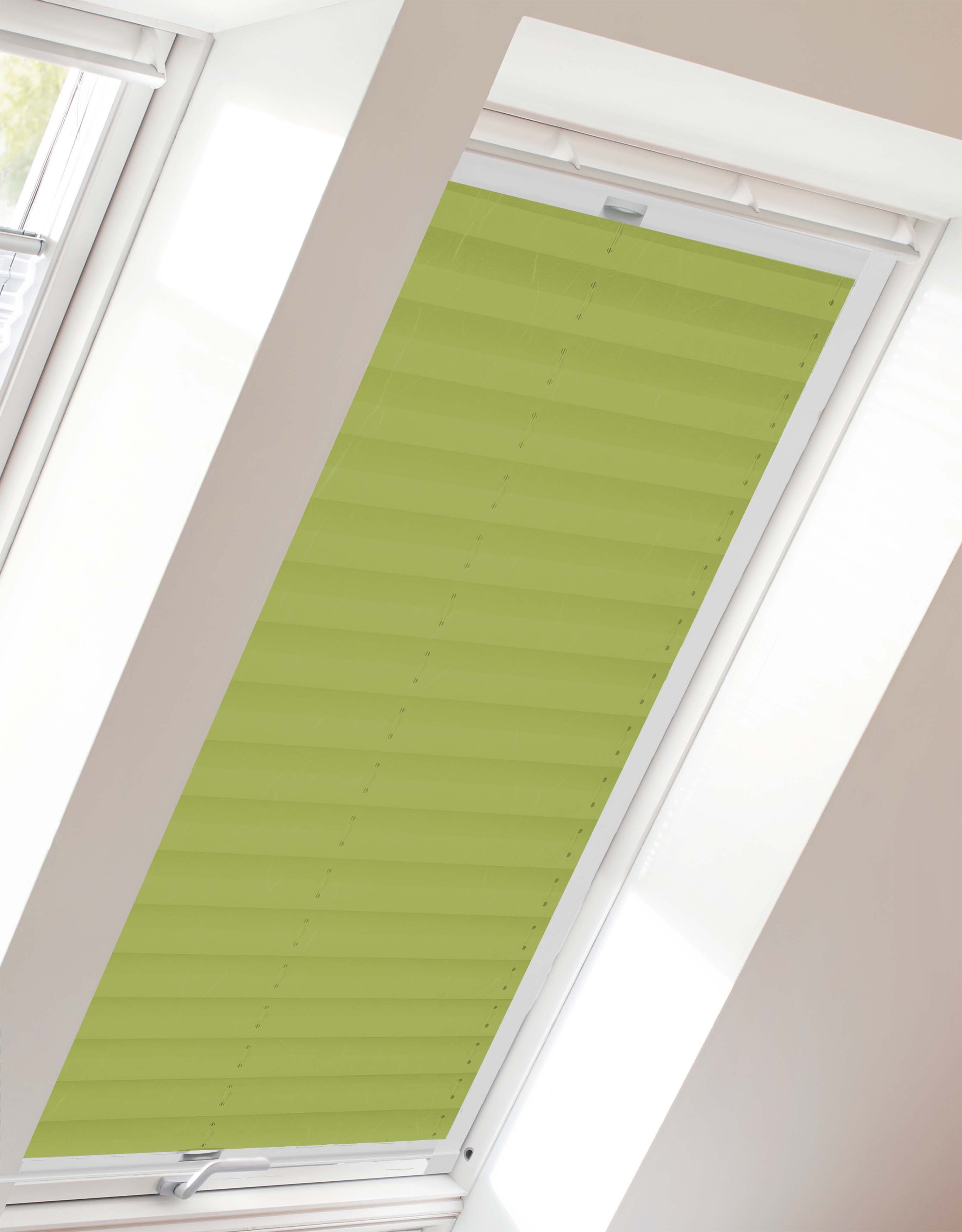 Dachfensterplissee StartUp Style Crush, sunlines, Lichtschutz, verspannt, verschraubt, mit Führungsschienen limette | Sonnenschutz-Plissees
