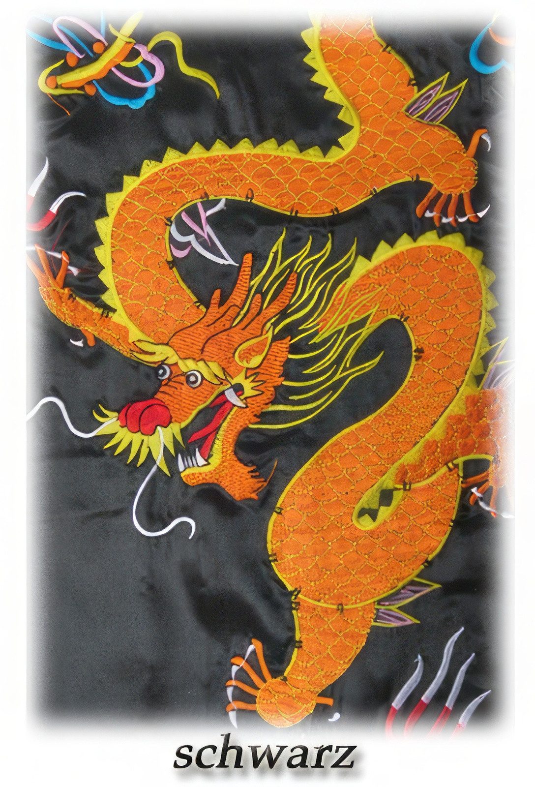 Yudu Badkommode Kimono Mantel mit Drachen-Stickereien Unsix Schwarz – Bild 2 von 3