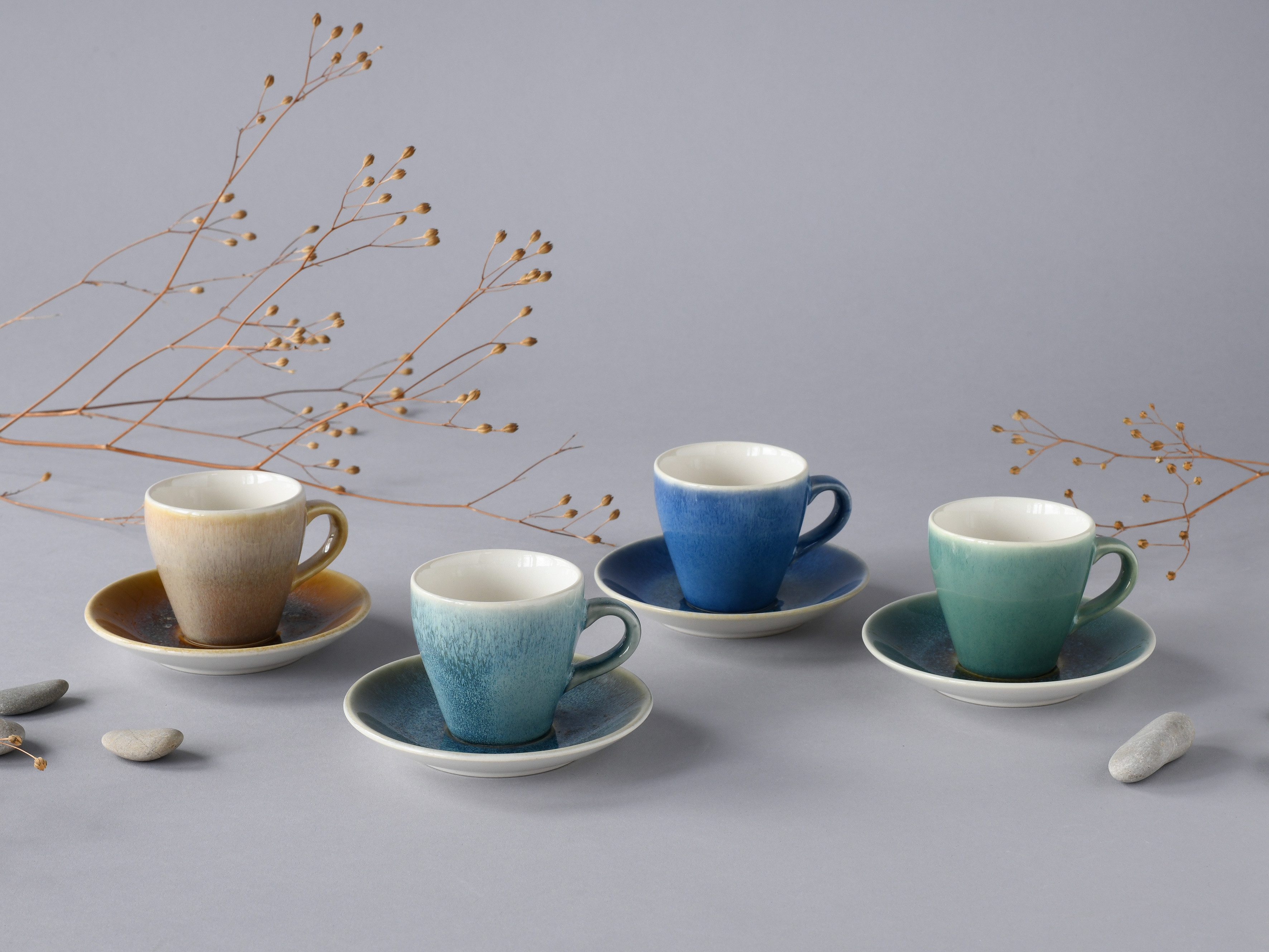 CreaTable Espressotasse Caldera Mix, Espresso-Set, 8-tlg., 8-tlg., Steinzeug, Reaktivglasur