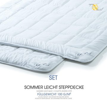 Bettdecke, Kopfkissen + Topper, Soft Touch Mikrofaser Sommer Leicht Steppdecke 2er Set 135x200cm, aqua-textil