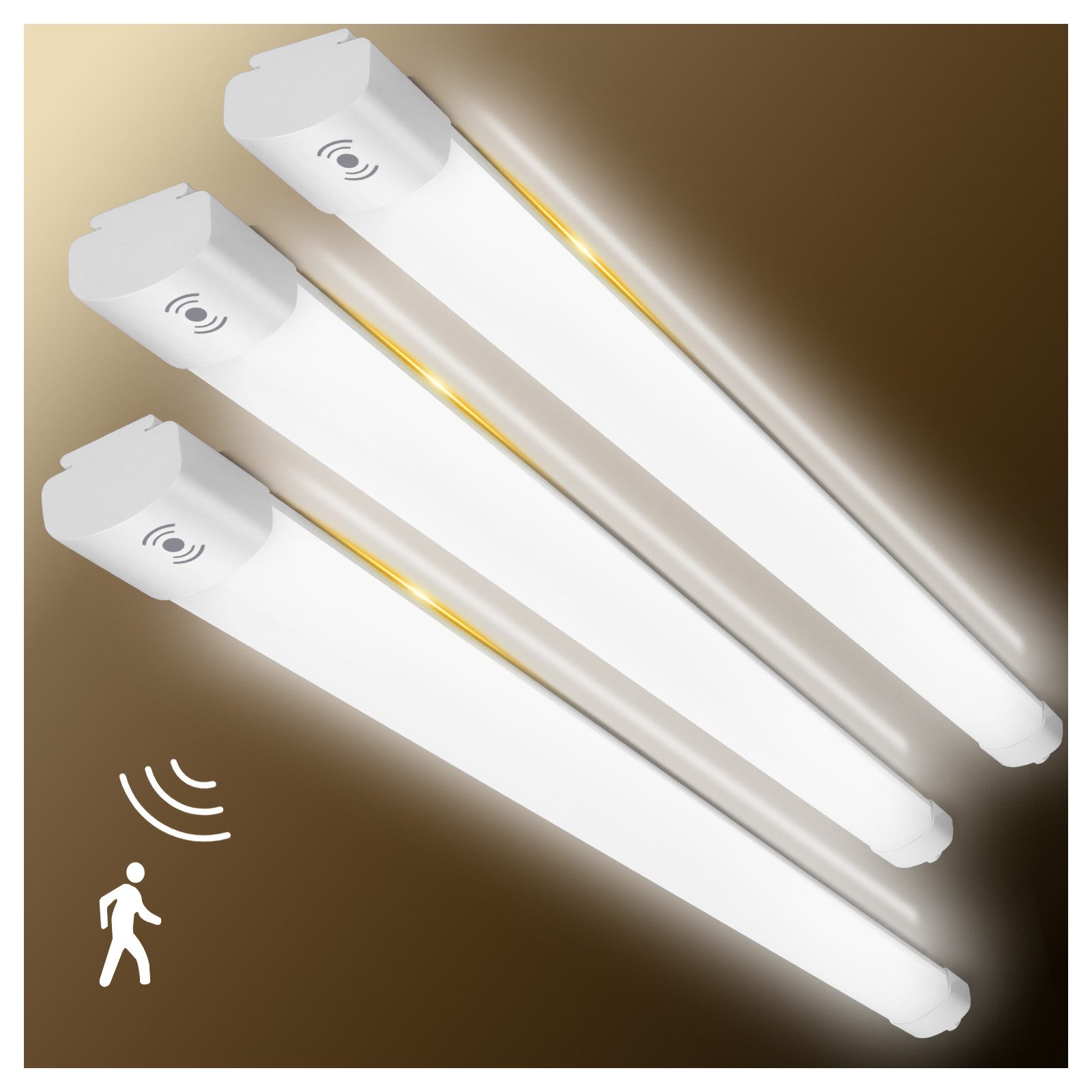 Deckenleuchte LED Feuchtraumleuchte mit Bewegungsmelder IP65 Werkstatt 36W 3PCS