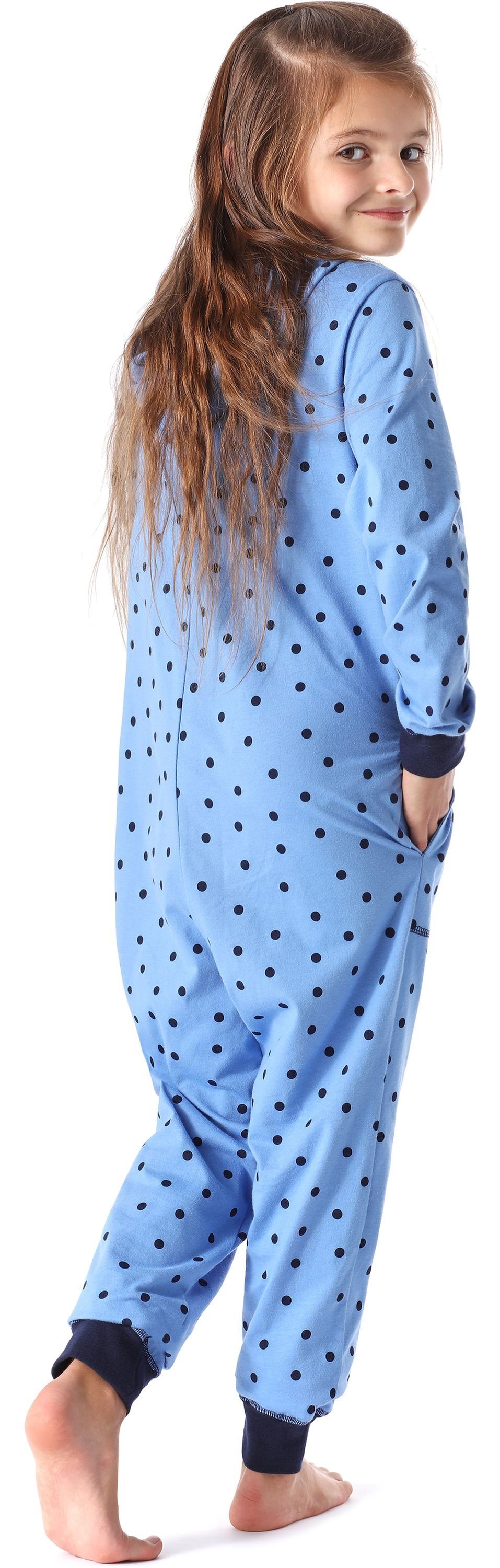 Merry Style Schlafanzug Punkte Blaue MS10-223 mit Kapuze Mädchen Schlafoverall