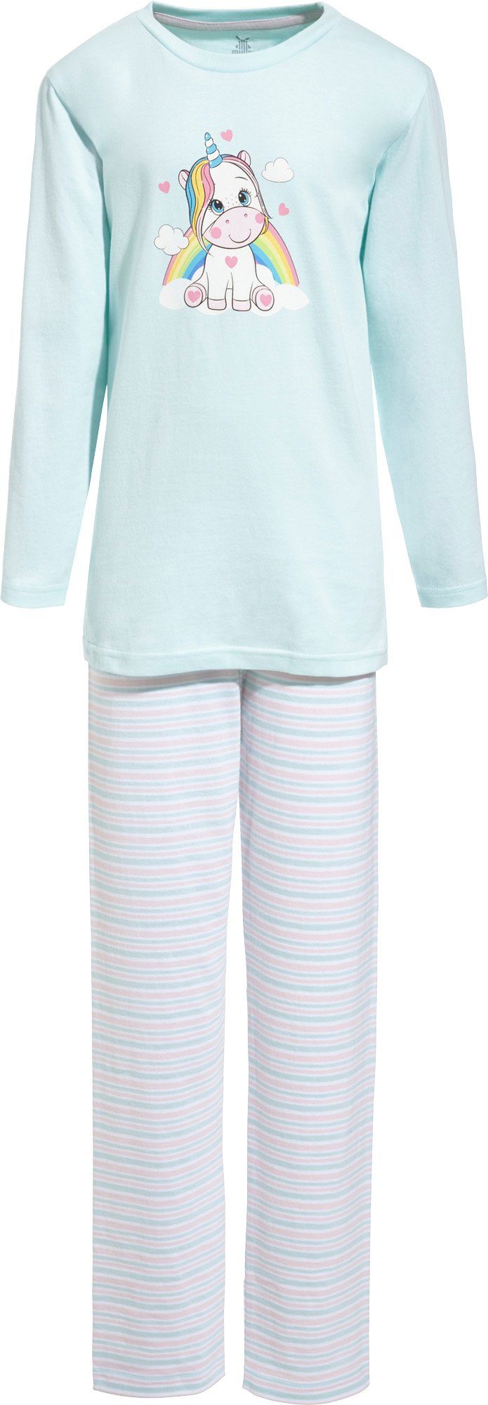 Erwin Müller Pyjama Kinder-Schlafanzug Single-Jersey Streifen/Tiermotive: Einhorn