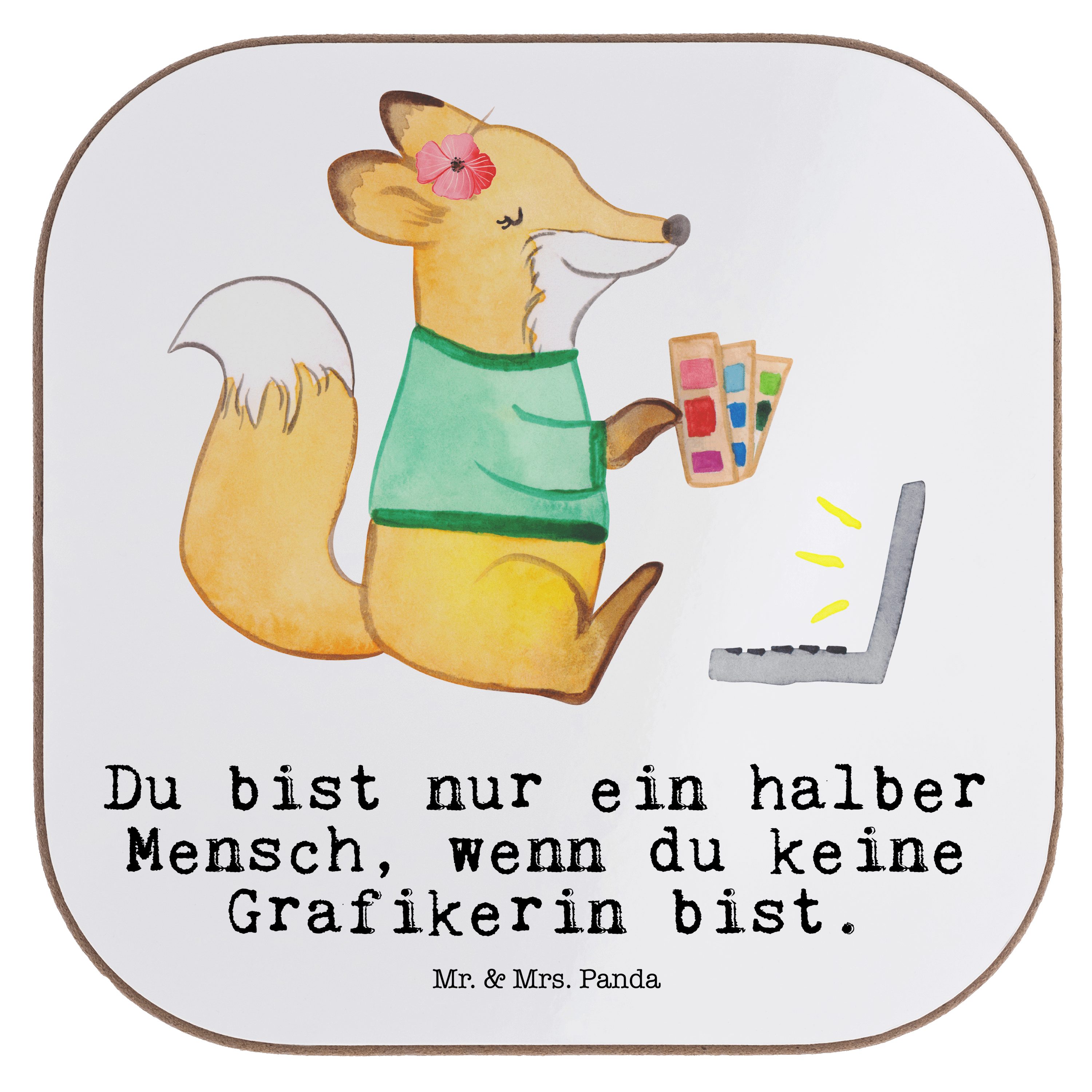 Mr. & Mrs. Panda Getränkeuntersetzer Grafikerin mit Herz - Weiß - Geschenk, Dankeschön, Bierdeckel, Beruf, 1-tlg.