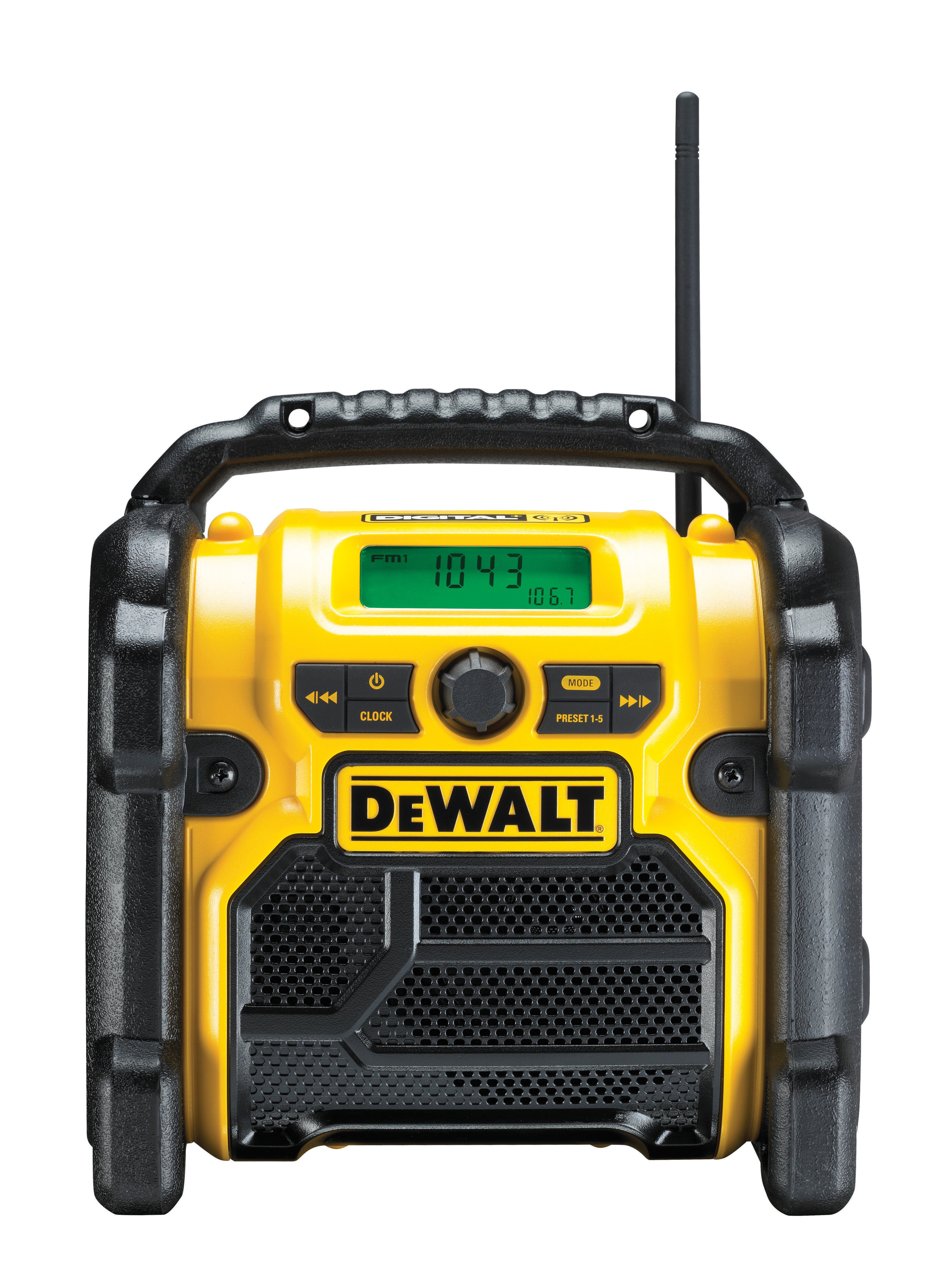 DeWalt DCR020-QW Akku und Akku im (Ladegerät Baustellenradio Lieferumfang enthalten) & Kompakt-Radio Netz mit nicht DAB