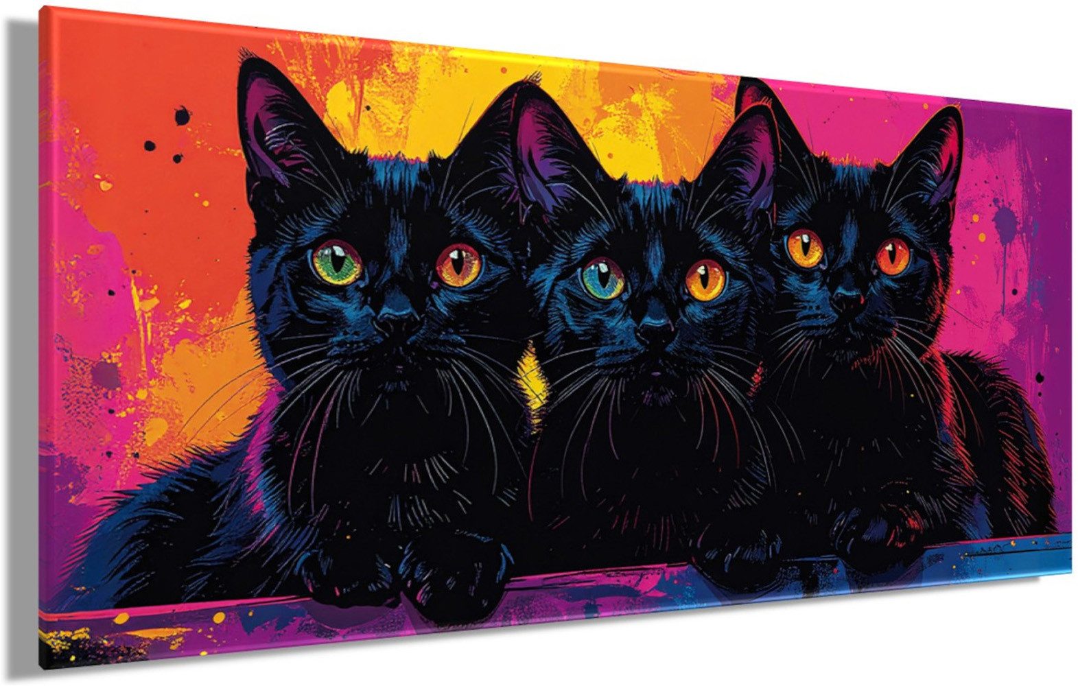 Bönninghoff Bild BUNTE KATZE 33x70 cm – Leinwandbild Keilrahmen Deko modern
