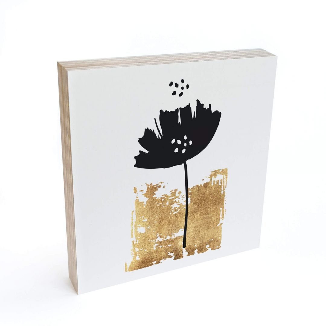 K&L Wall Art Holzbild Tischdeko Schwarze Blume Feng Shui Wohnzimmer Deko, für Fensterbank