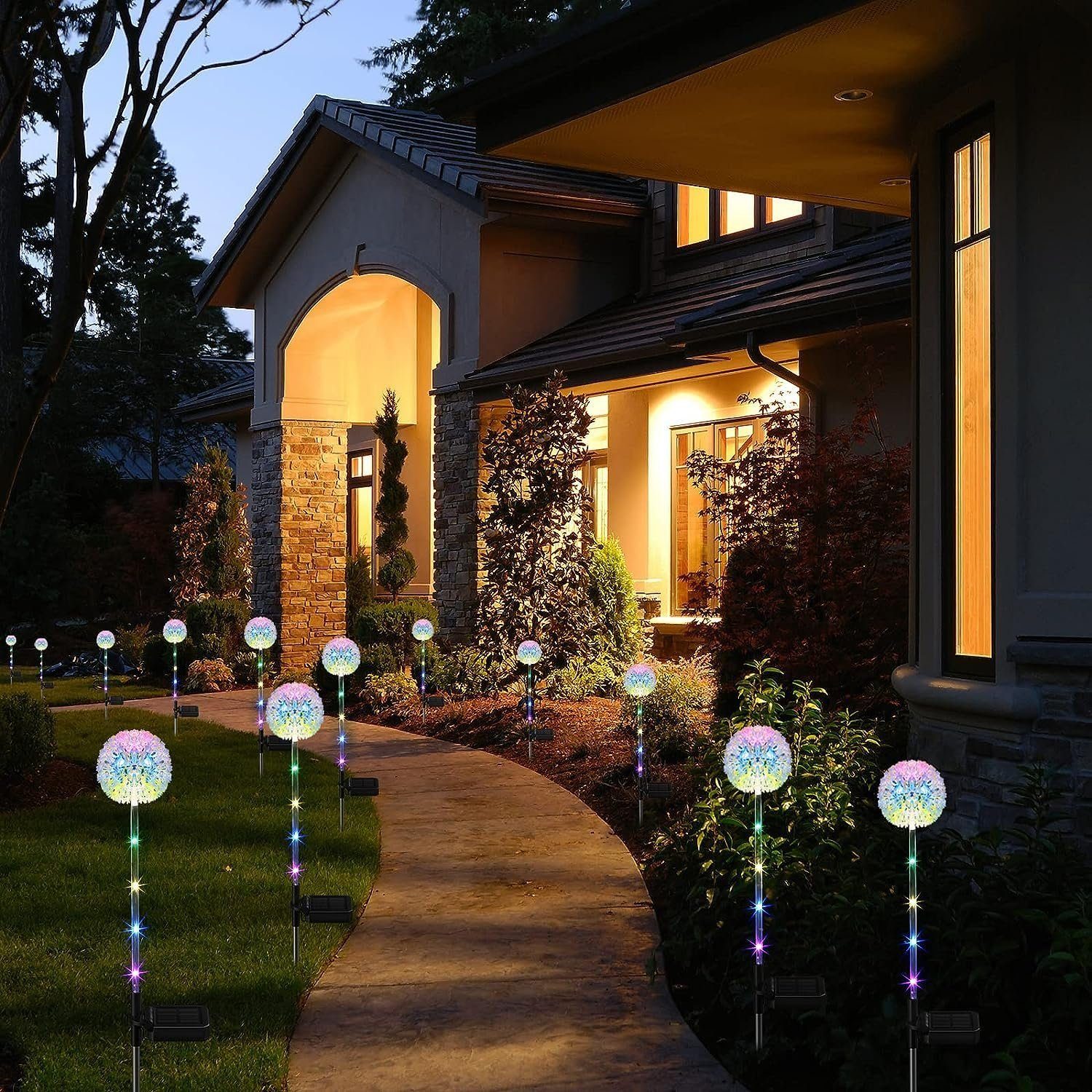 DOPWii Solarlampen Gartenleuchte mit IP65 Stück,Deko Außen,4 Löwenzahn LED, Farbwechsel für