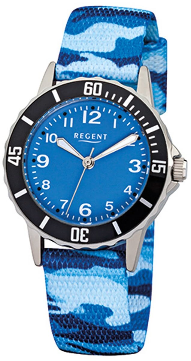 Regent Quarzuhr Regent Kinder-Armbanduhr blau Analog F-940, (Analoguhr), Kinder Armbanduhr rund, klein (ca. 29mm), Textil, Stoffarmband