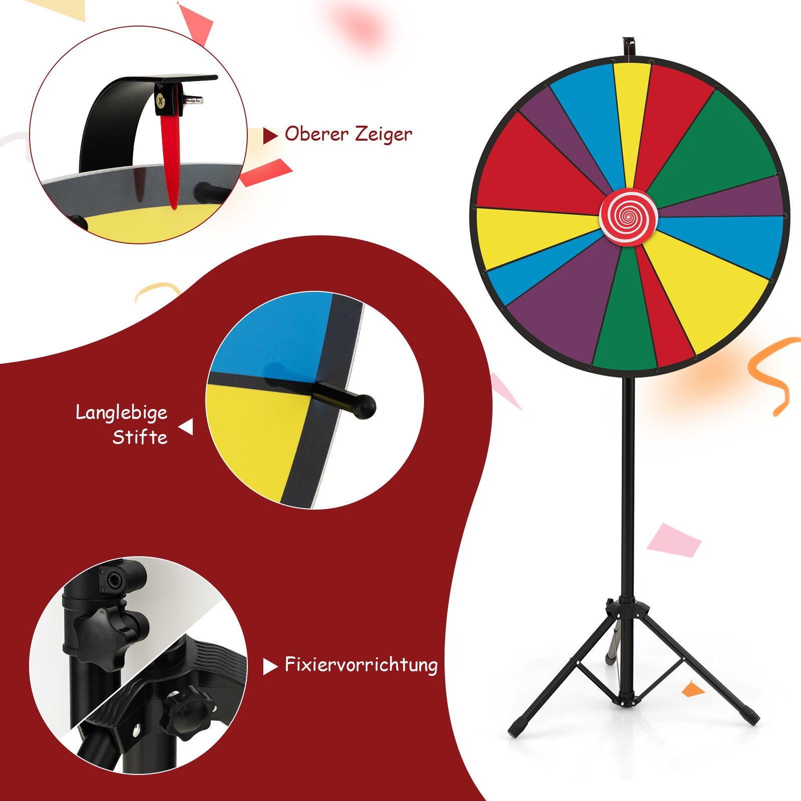 Glücksrad Zum Drehen Mit Ständer – 8 Steckplätze, Bearbeitbar, Acryl, Rutschfeste Saugnäpfe, Für Partys & Events