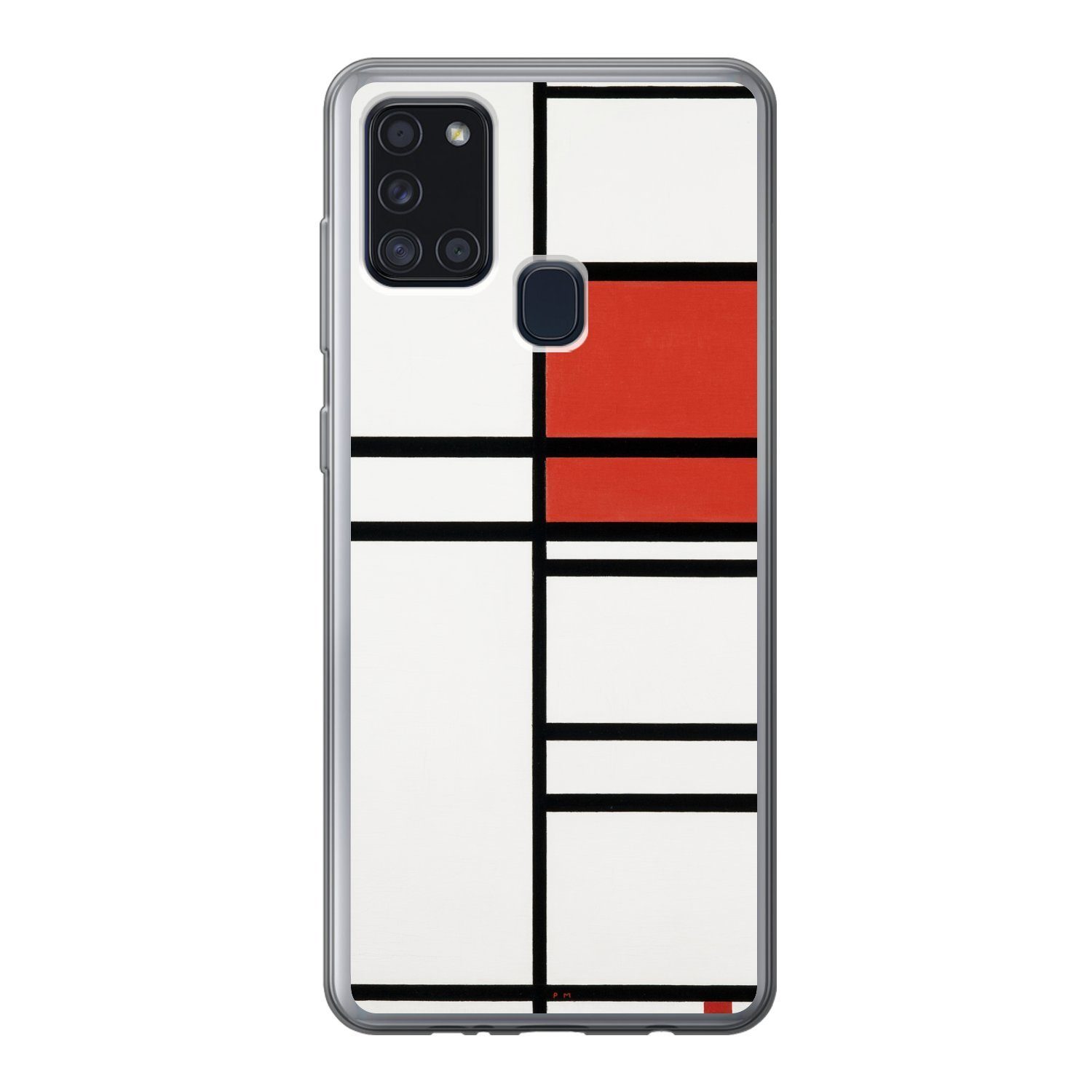 MuchoWow Handyhülle für Samsung Galaxy A21s Komposition mit Rot und Weiß - Piet Mondrian, Smartphone-Bumper, Print, Handy Schutzhülle Dünn