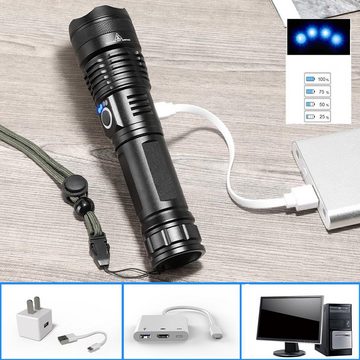 AKKEE LED Taschenlampe Taschenlampe LED Aufladbar Taschenlampen Batteriebetrieben USB (1-St., 5 Lichtmodi, Zoombar), Wasserdicht Flashlight Torch für Outdoor Camping