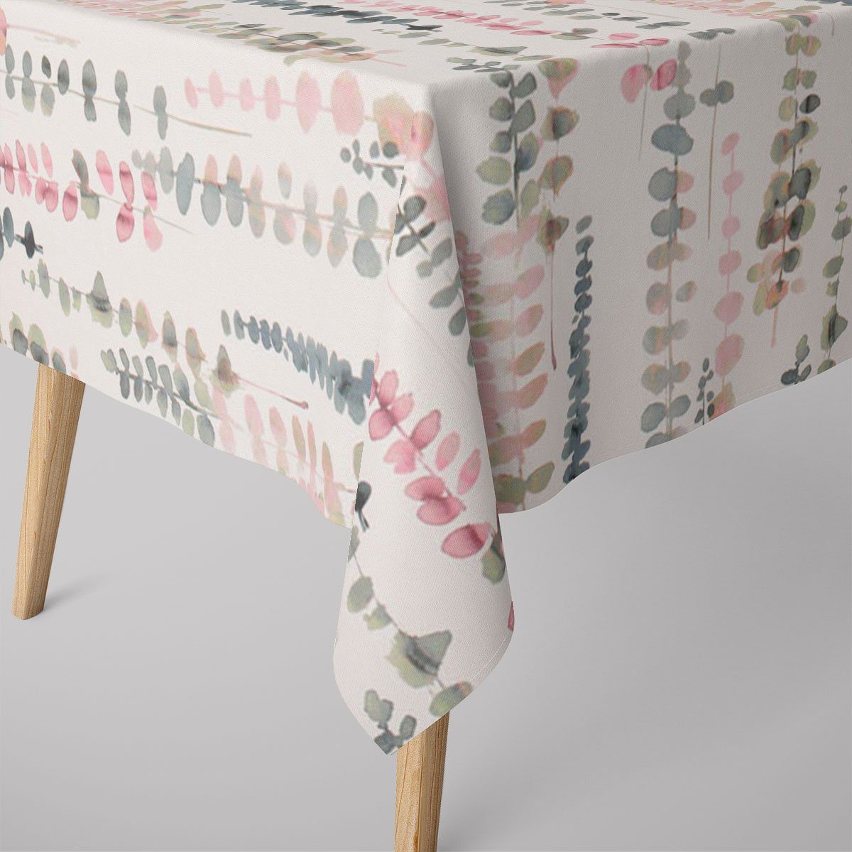 SCHÖNER LEBEN. Tischdecke Ranken Blätter Aquarell weiß grün rosa, made in Germany,handmade