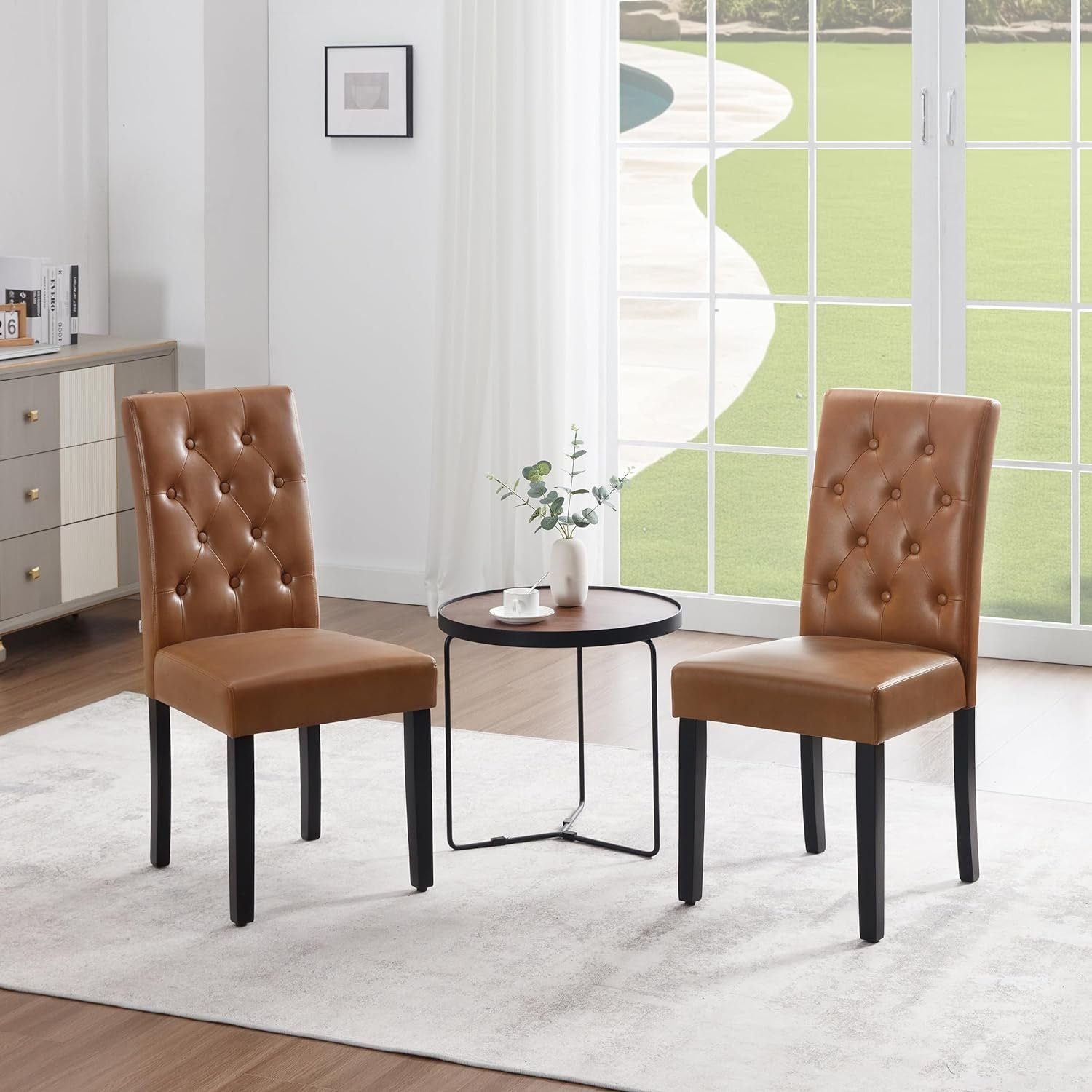 Woltu Esszimmerstuhl, mit hoher Rückenlehne, aus Kunstleder-Bezug Holzbeine günstig online kaufen