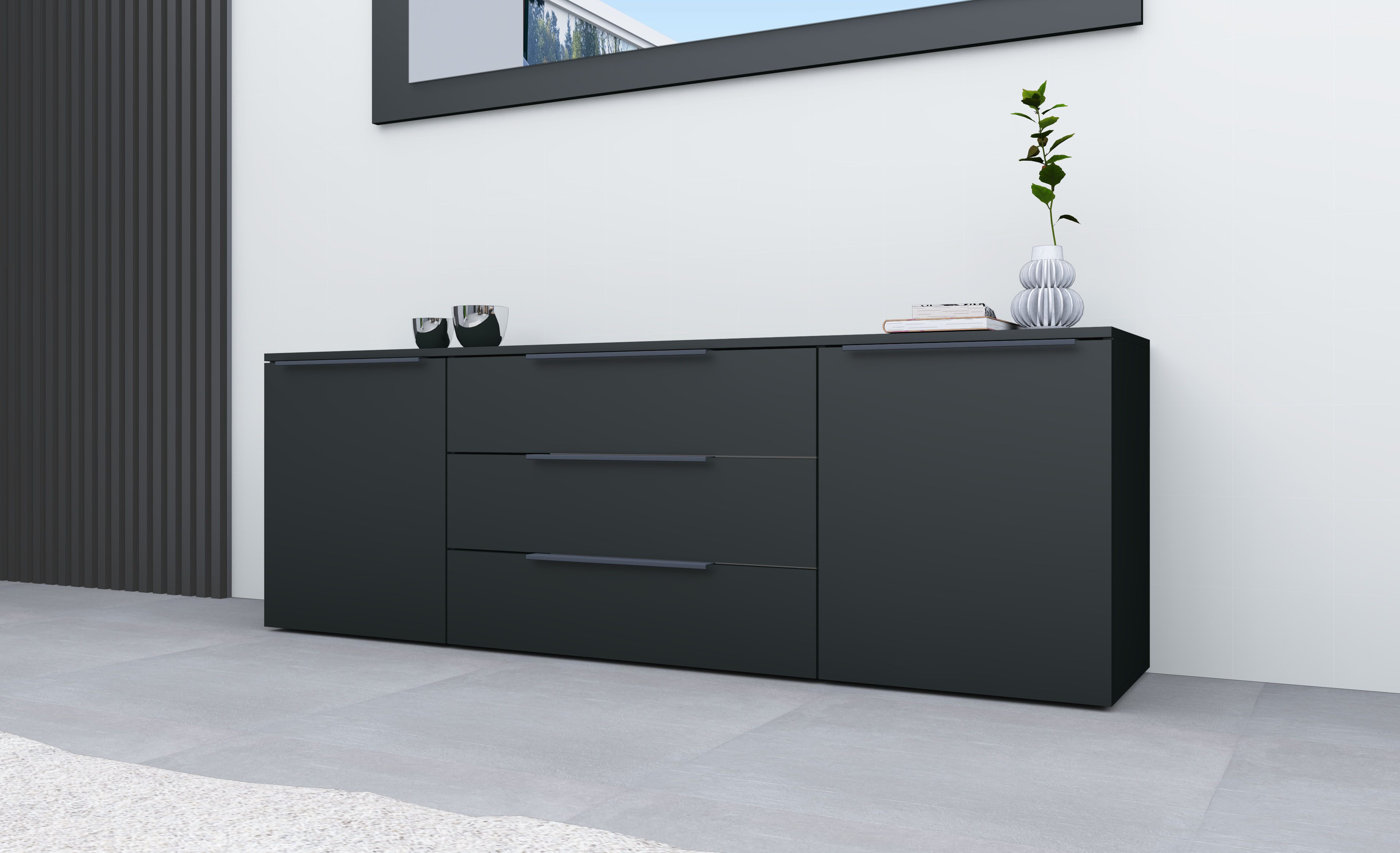 borchardt Möbel Sideboard Tom, Kommode Breite 166cm, hängend oder stehend mit Metallgriffen, 2 Türen 3 Schubkästen, verstellbare Einlegeböden