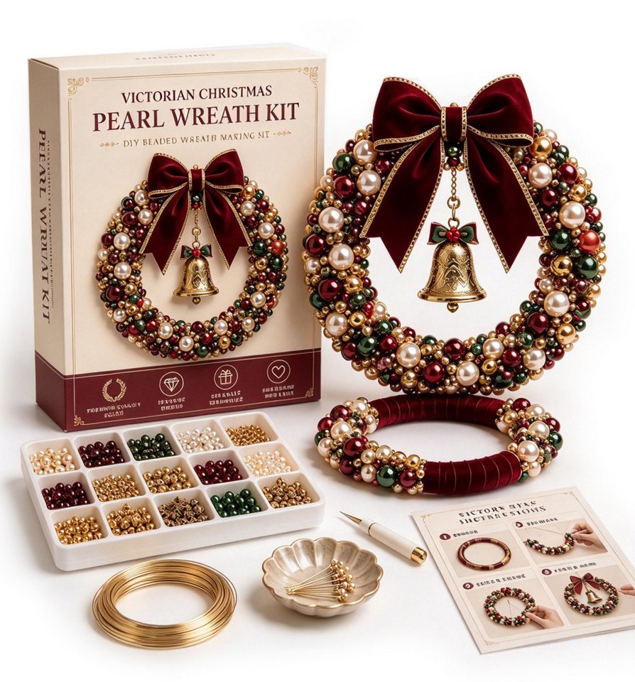 CLTYQ Kreativset Kreativset für einen DIY-Weihnachtskranz mit Perlen, DIY-Weihnachtskranz-Bastelset für die Wohndekoration