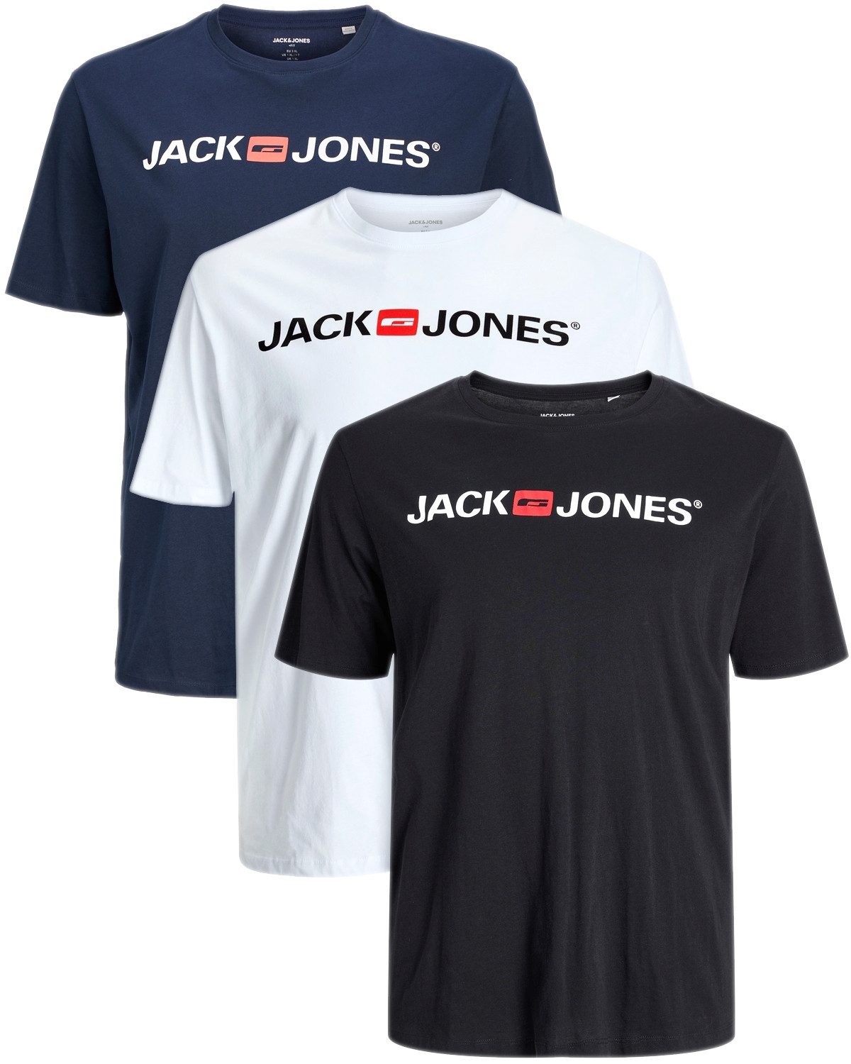 Jack & Jones Plus Print-Shirt (Spar-Set, 3er-Pack) Big Size Shirt, Übergröße aus Baumwolle