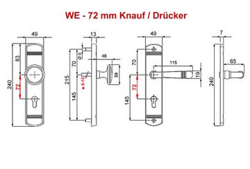 Schutz-Wechselgarnitur Schutzbeschlag Helena LS Messing poliert WE 72 mm mit Knauf - ZA, Knauf außen, Außenschild mit Stahleinlage