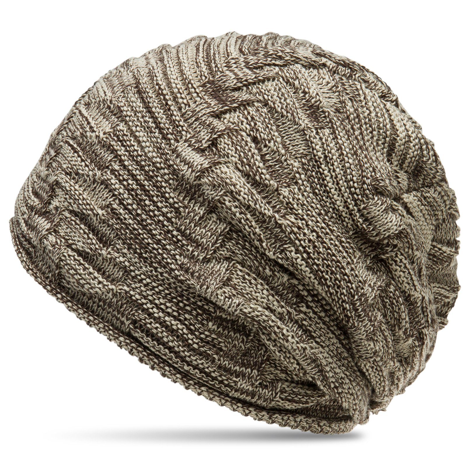 Caspar Beanie MU154 gefütterte Feinstrick Mütze mit stylischem Flecht Muster braun / beige