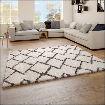 Hochflor-Teppich Teppich Wohnzimmer Hochflor Shaggy Skandi Design Mit Rauten Modern, TT Home, Läufer, Höhe: 54 mm