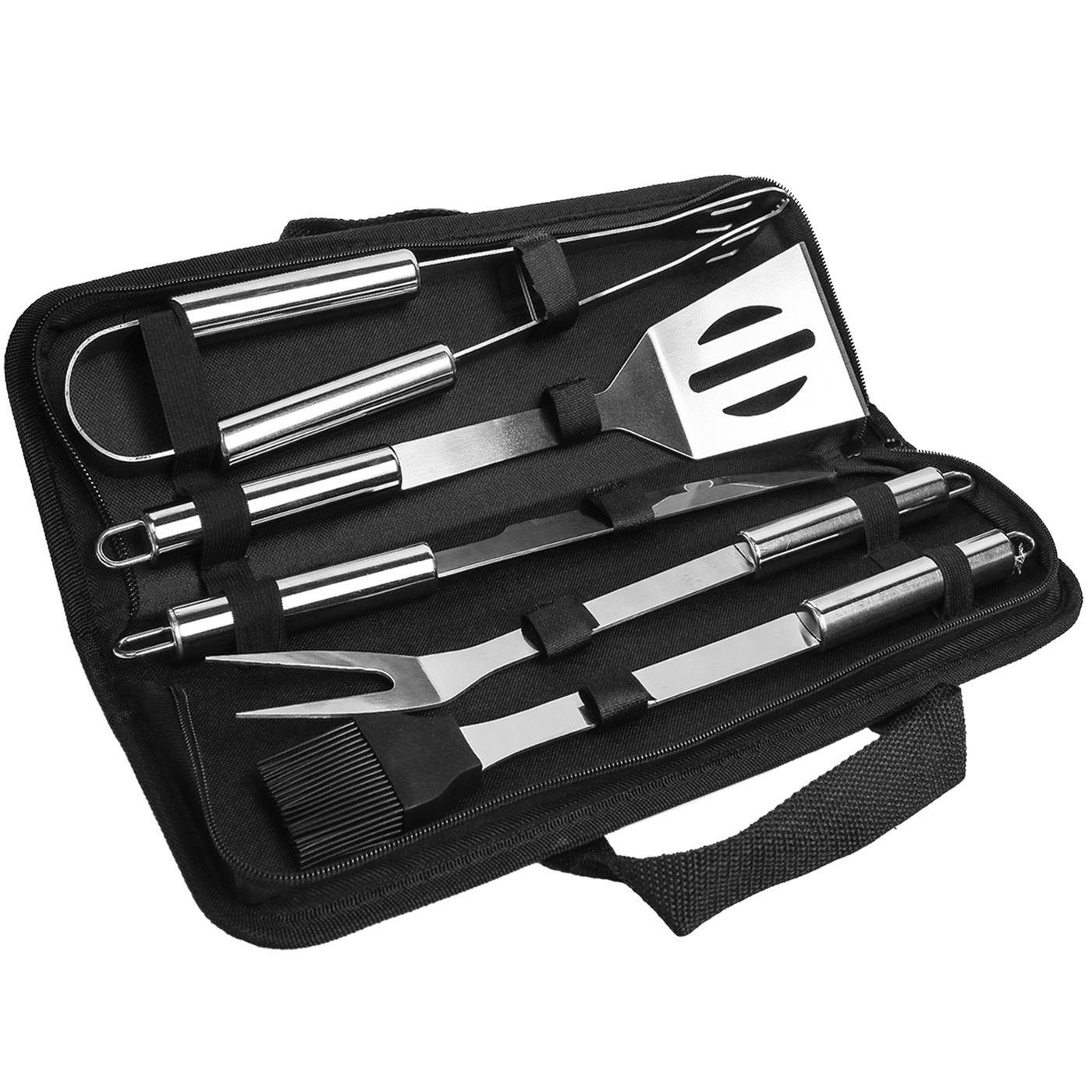 VERCO Grillbesteck-Set BBQ Besteck für Grillfeier inkl. Tragetasche, (6 tlg), Geschenk Set Grill Zange Fleisch Gabel Steak Messer in Edelstahl