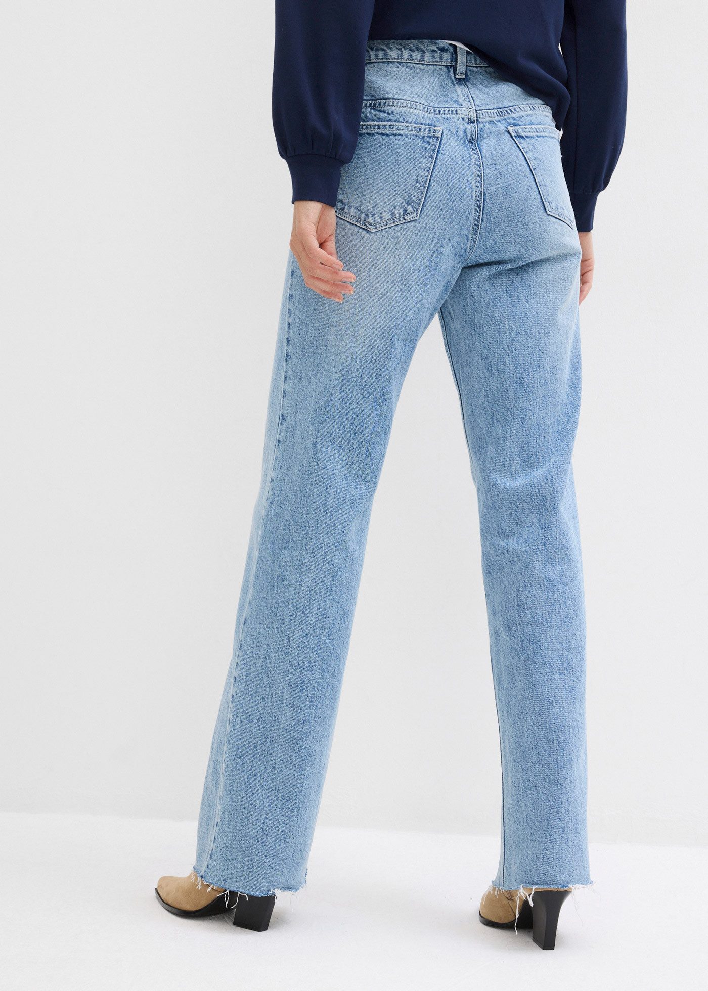 bonprix Weite Jeans (1-tlg) Loose Fit, High Waist, mit Elasthan, aus leichter Baumwolle
