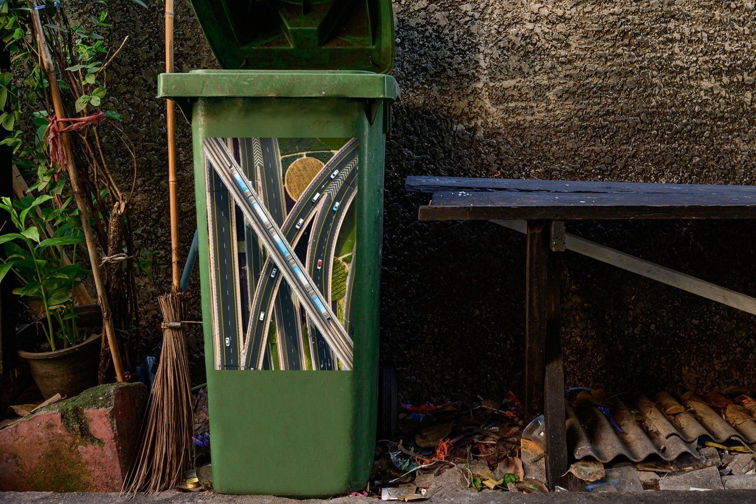 Autobahnen Abfalbehälter Mülltonne, Wandsticker Zug Mülleimer-aufkleber, St), Container, (1 MuchoWow Sticker, über