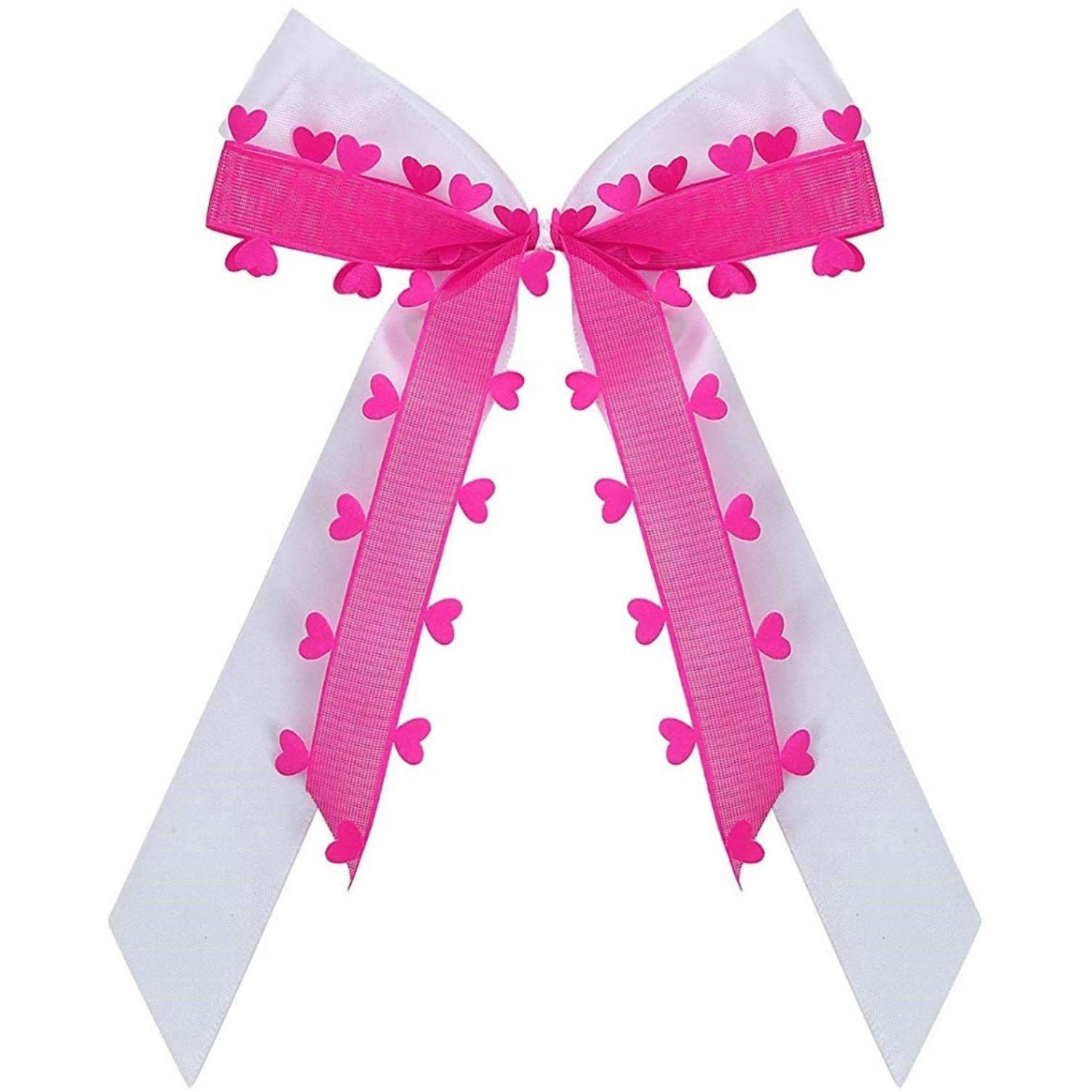 Praknu Dekoobjekt 25 Antennenschleifen Pink mit Herzen N25 (Set, 25 St), Handgemacht mit Satin Band I Hochzeit Schleifen