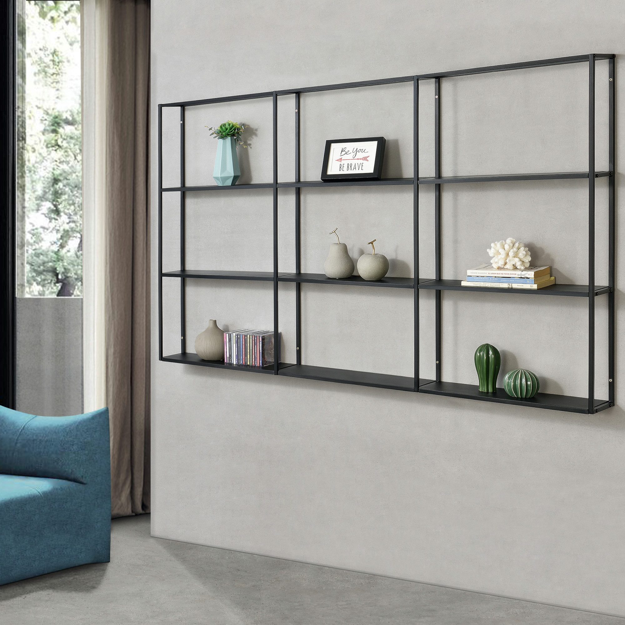 en.casa Wandregal, »Jelsa« Metallregal mit 9 offenen Ablagen Schwarz 160 x 18 x 110 cm