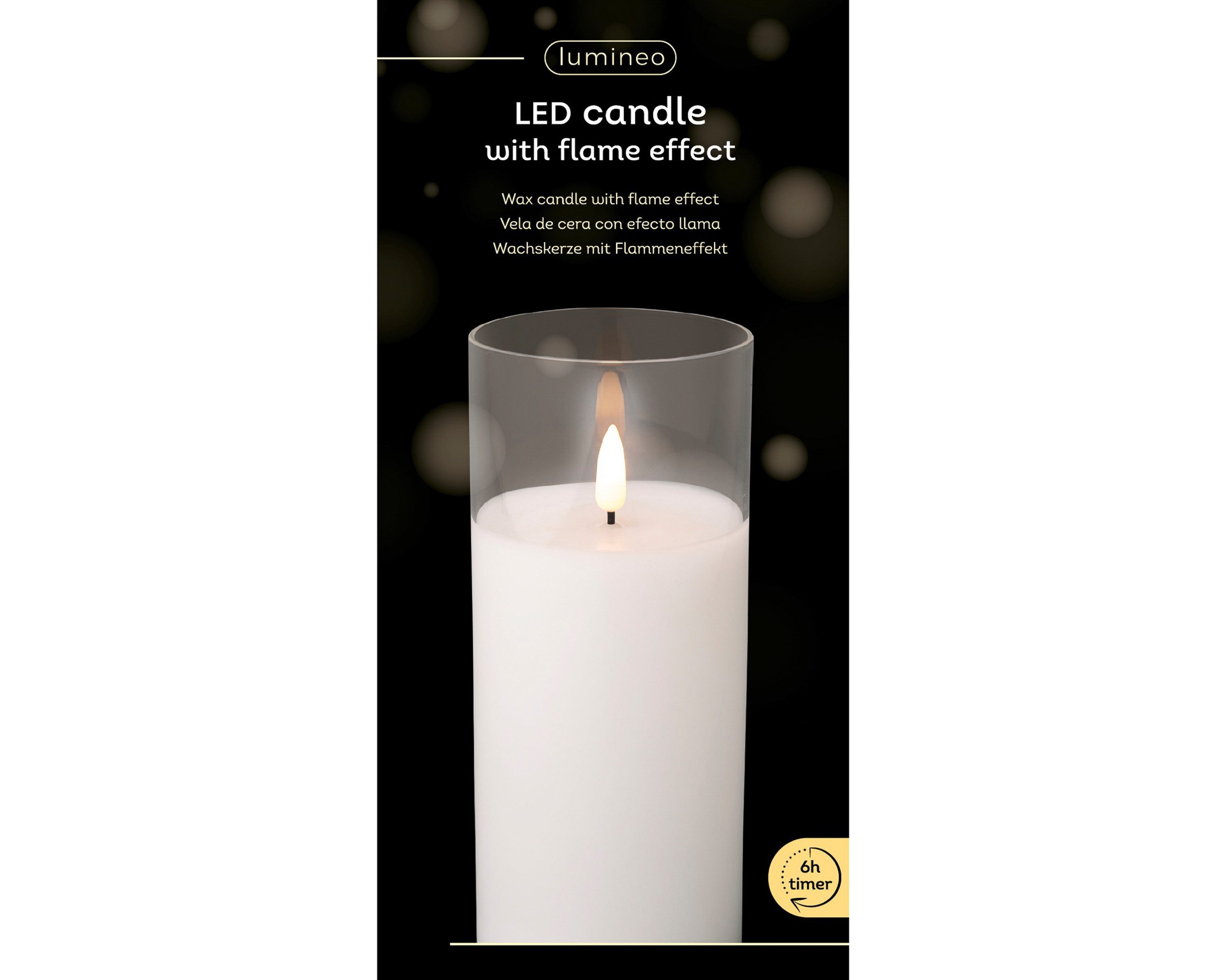 Lumineo LED-Kerze, Timer, warmweiß, LED Kerze im Glas 7,5x17,5cm mit Timer Wachs Weiß / Warmweiß