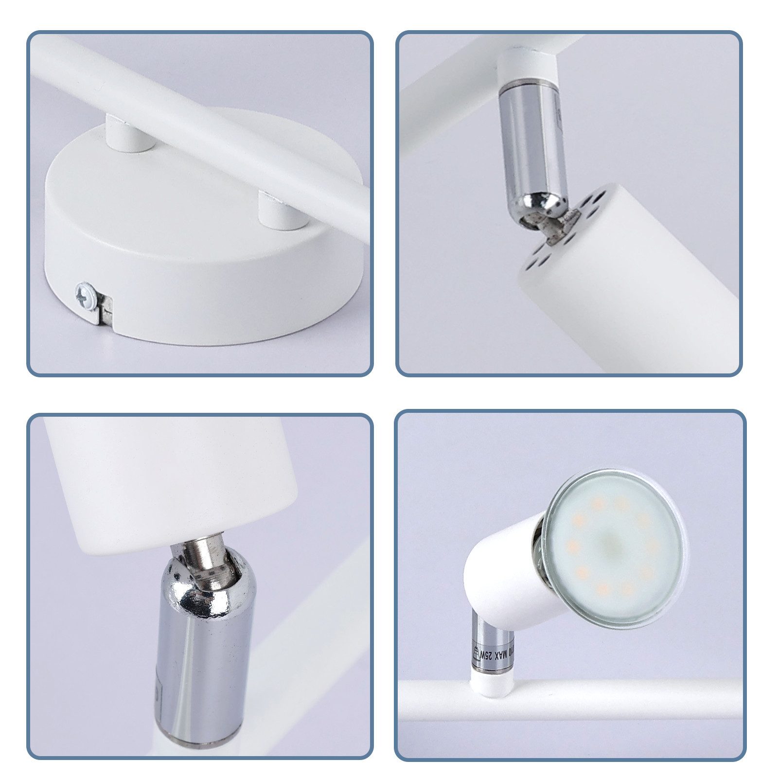 ZMH Deckenstrahler Schwenbar 330° Weiß Modern Schlafzimmerlampe Innen GU10 Wohnzimmer, Einfache Installation, ohne Leuchtmittel, 180°Vertikale Drehung Deckenspot Flur