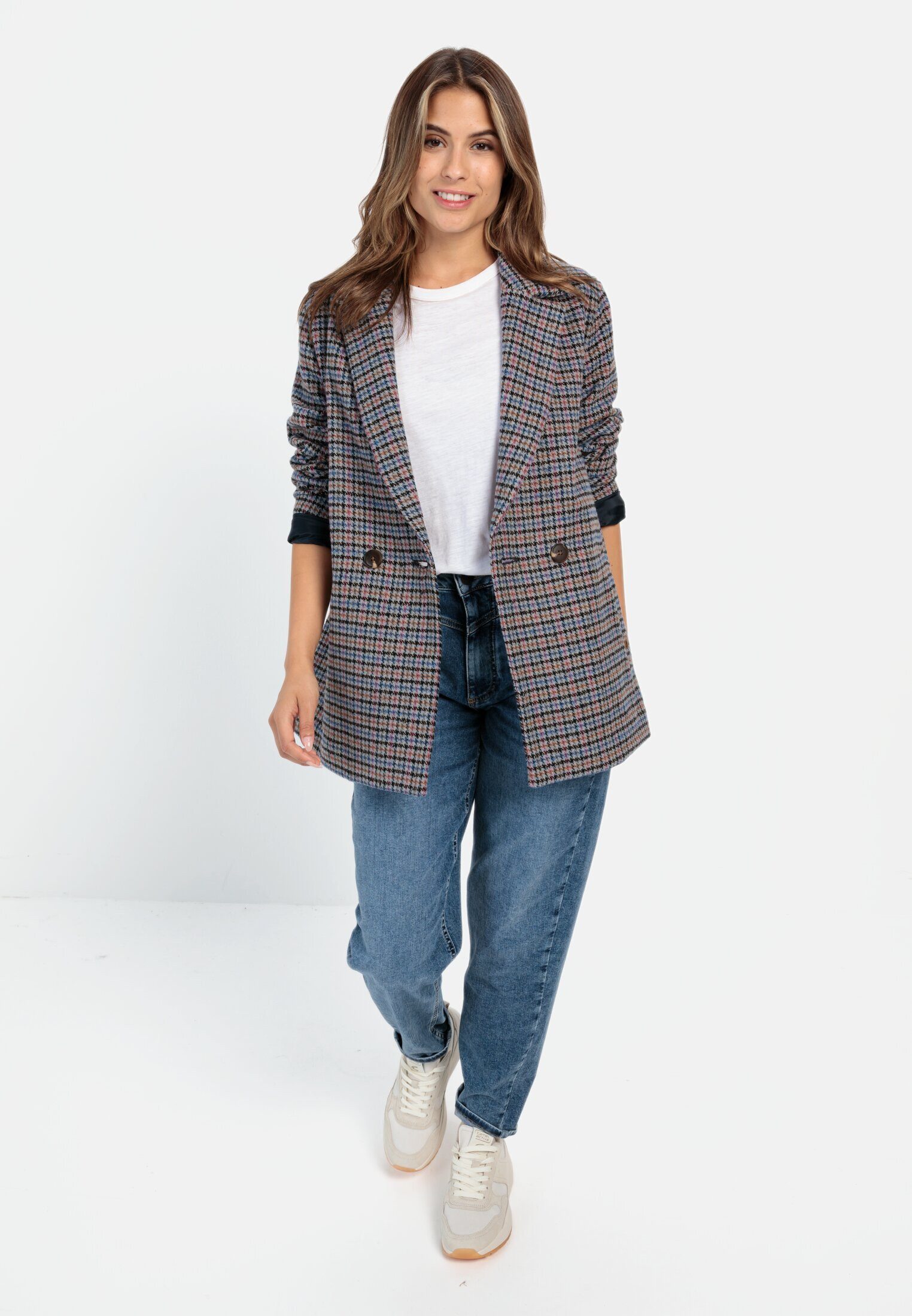 camel active Longblazer mit kariertem Muster Langarm Reverskragen mit Reverskragen