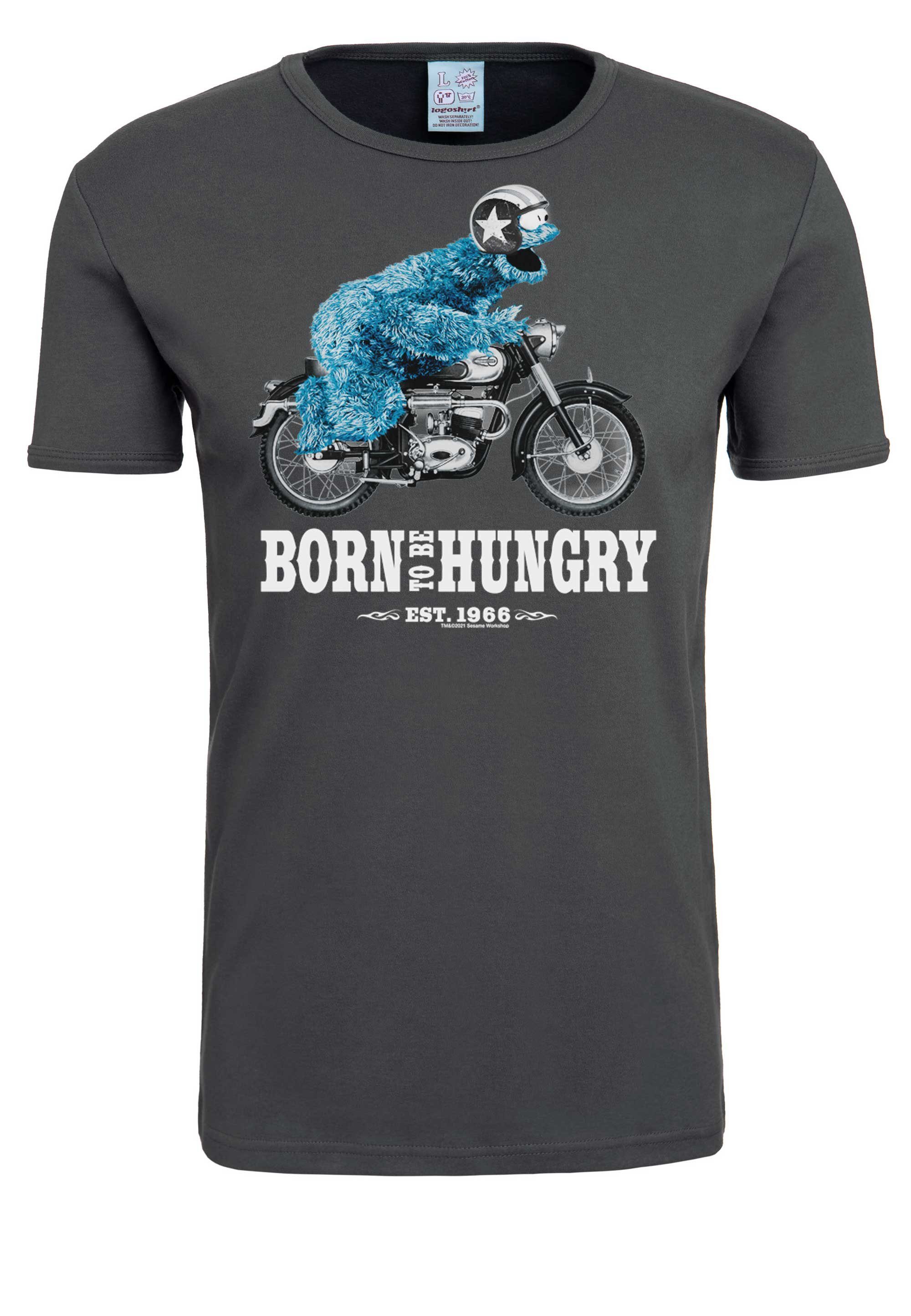 Krümelmonster mit T-Shirt dunkelgrau Motorrad Print - lizenziertem Sesamstraße LOGOSHIRT