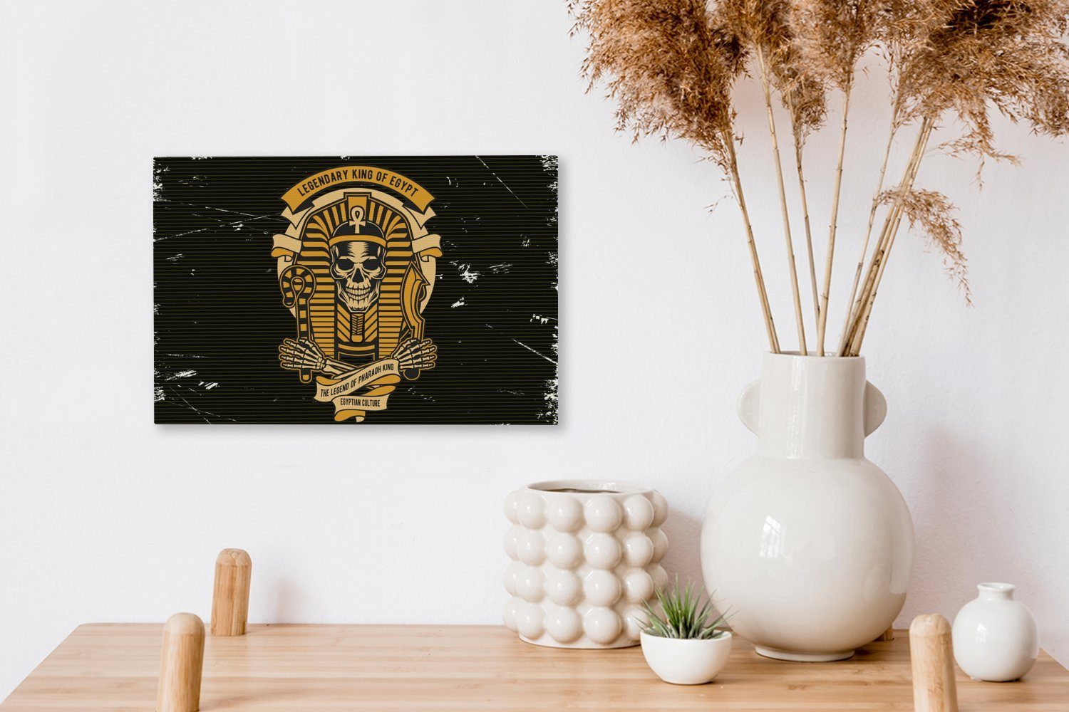 Wanddeko, Skelett Leinwandbild - cm 30x20 Pharao - - St), Retro Zeichnung, (1 Leinwandbilder, OneMillionCanvasses® Aufhängefertig, Wandbild