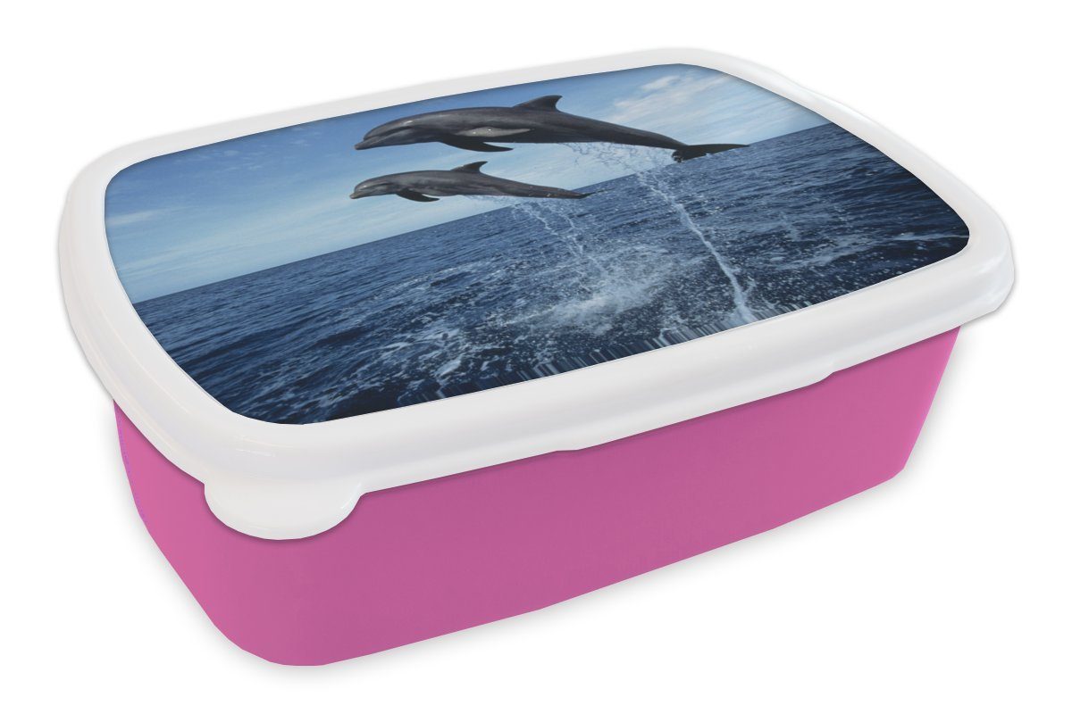 MuchoWow Lunchbox Delfin - Meer - Tier, Kunststoff, (2-tlg), Brotbox für Erwachsene, Brotdose Kinder, Snackbox, Mädchen, Kunststoff rosa