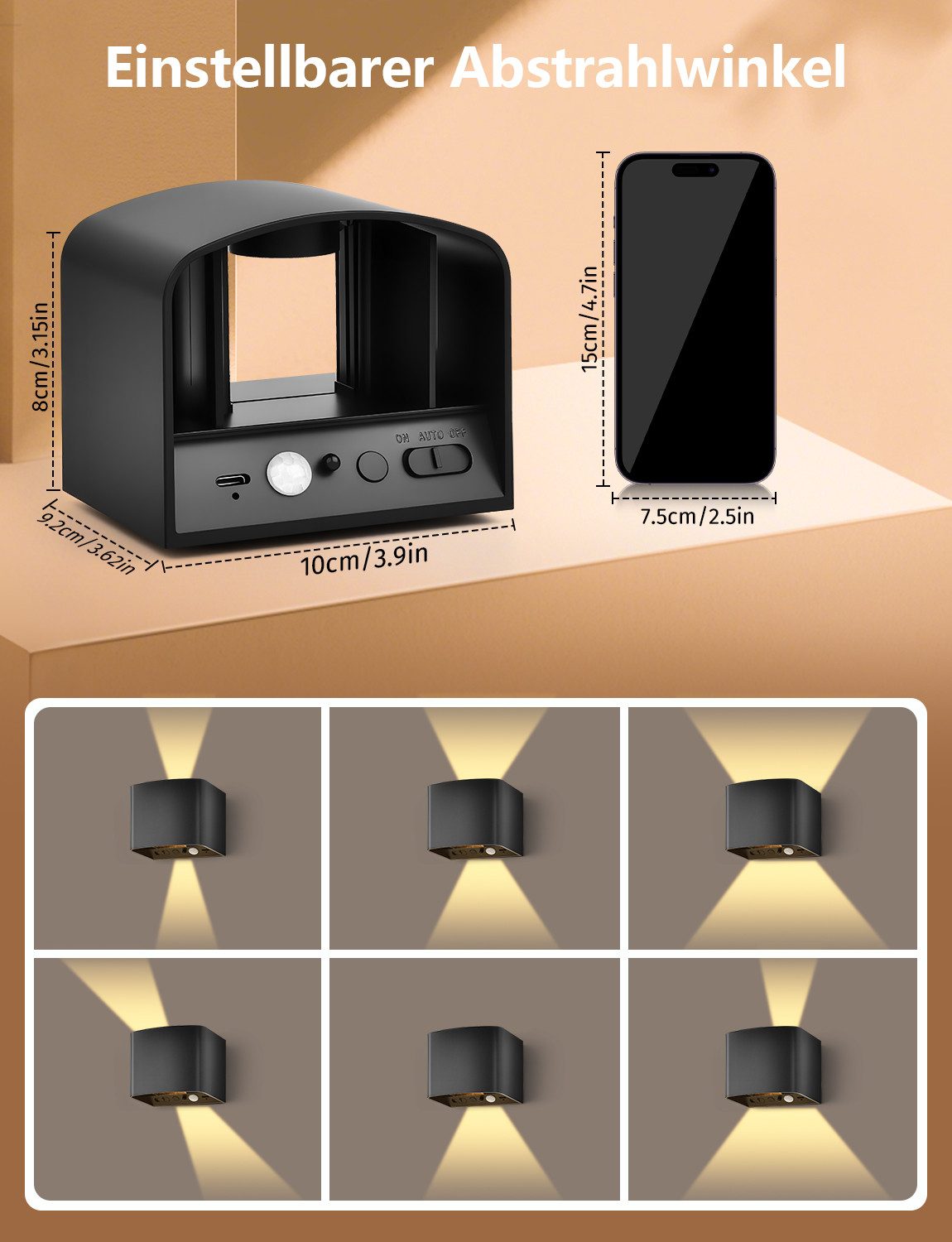 GeyouLux Wandleuchte 5000mAh Aufladbare Wandleuchte Innen, Fernbedienung & Dimmbar, LED-Lampen, LED Wandlampe mit Bewegungsmelder, 2 Stück