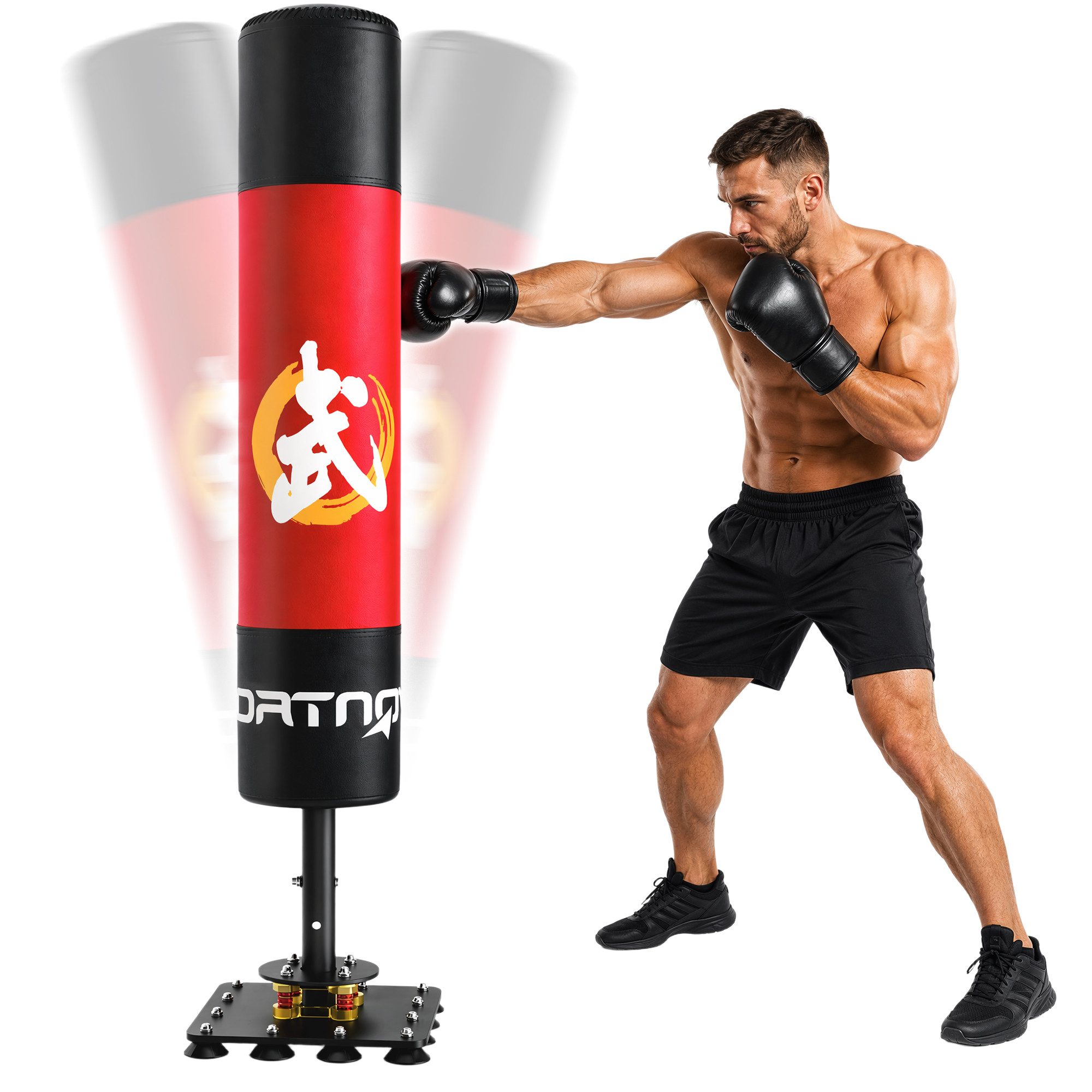 SPORTNOW Standboxsack Kickboxsack für Erwachsene und Jugendliche (Set, 1-tlg., freistehend), 12 Saugnäpfe, Stoßdämpfung, freistehend