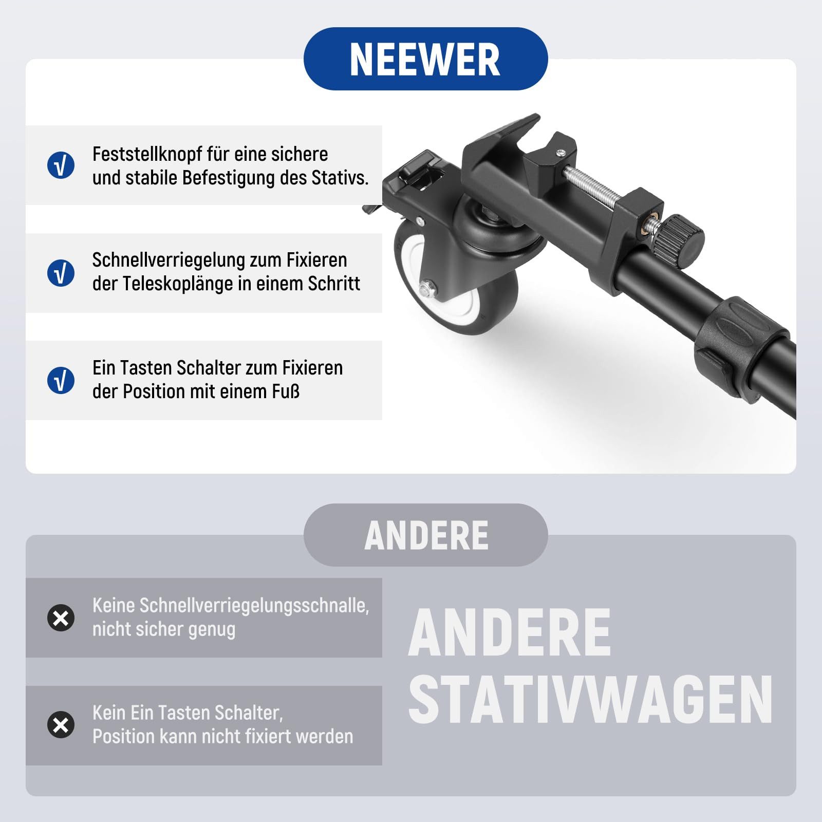 Neewer NW-600 Fotostativ Dolly, max. 15kg, mit Gummirädern Dreibeinstativ (verstellbare Beinhalterung und Tragetasche, für Sony DSLR Kameras)